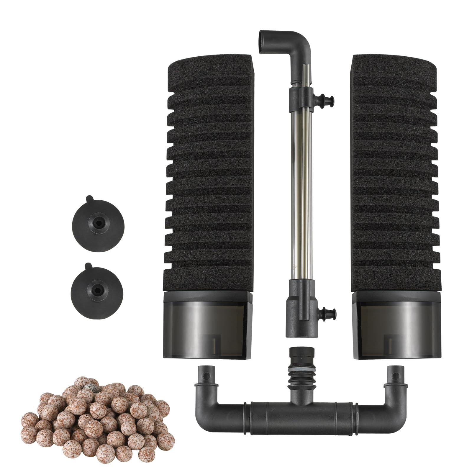 Carefree Fish Aquarium Filter Sponge Fish Tank Quiet Bubble Filter with 4 Sponges and 1 Bag of Filtered Ceramic Balls for Salt W