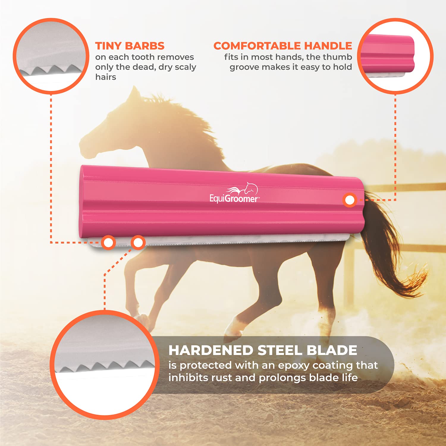 Equigroomer Deshedding 8'' Brush For Horses | Pink | Undercoat Tool For Large Pets With Short And Long Hair | Comb Removes Loose