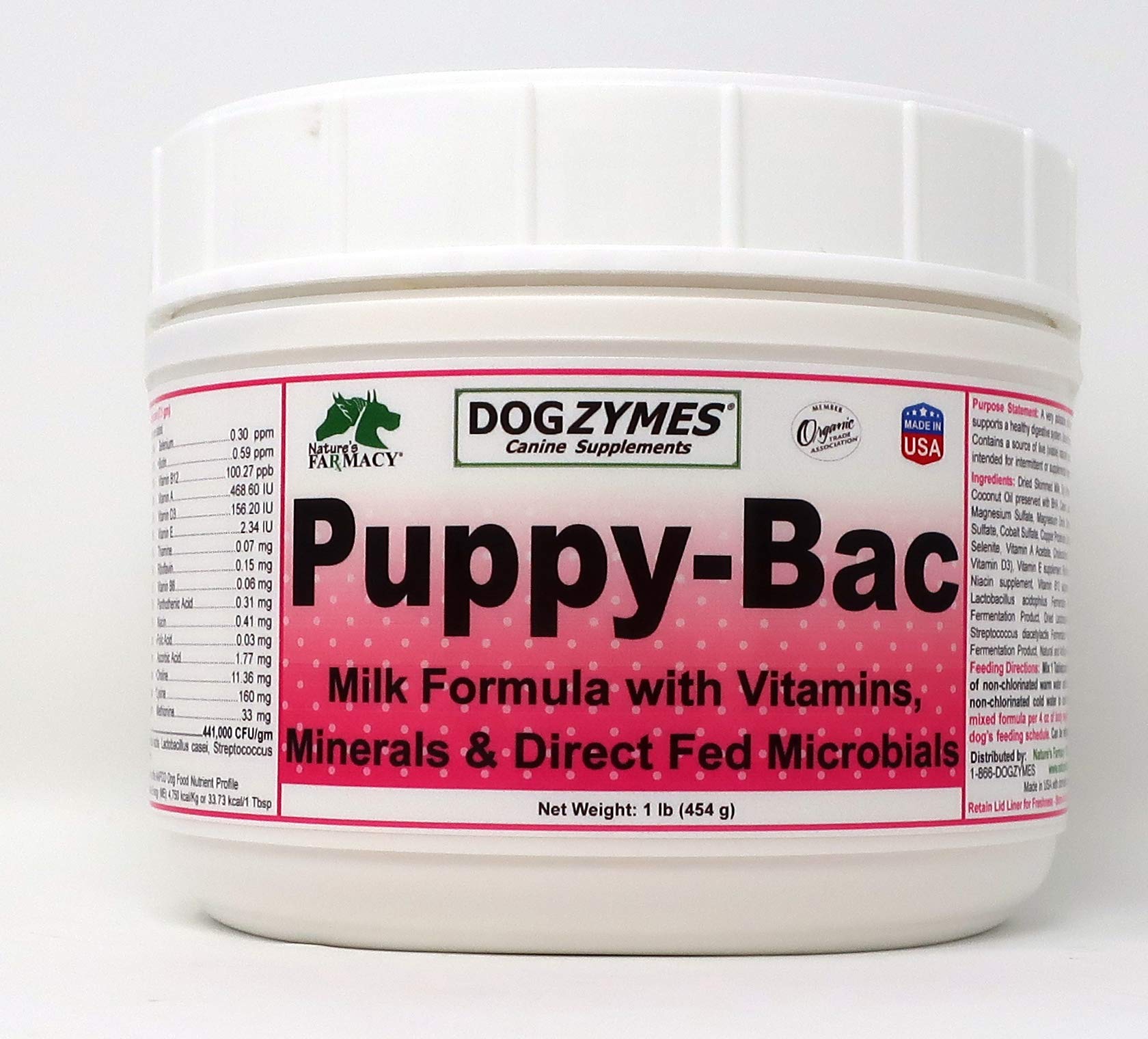 Dogzymes Puppy-Bac Milk Replacer formulated with The Proper ratios of Protein, Fat and nutrients for Growing Puppies (4 Pound)