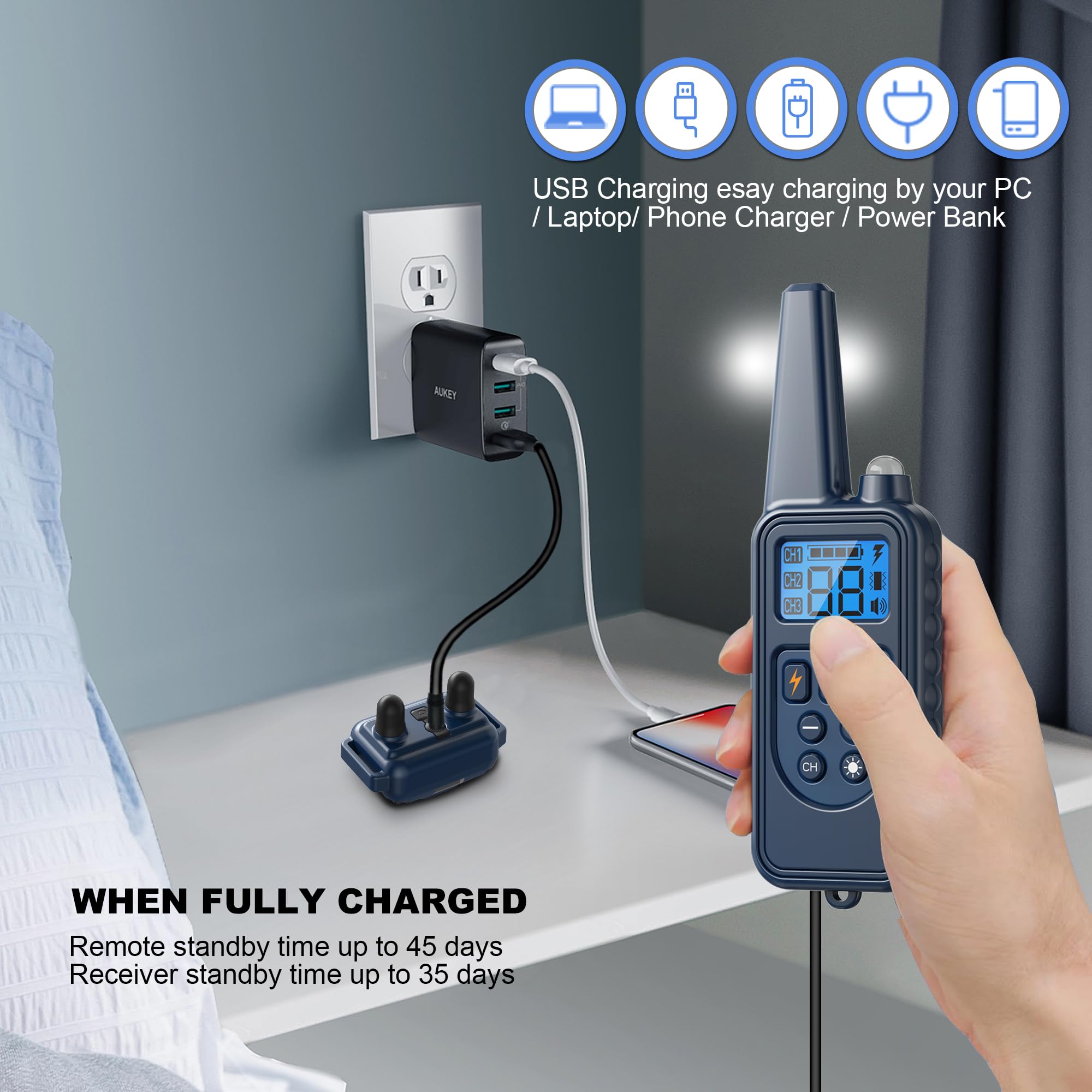 Heaflex Dog Training Collar, Rechargeable E-Collars For Dogs Training With Beep, Vibration, Humane Shock(1-99) Modes, 2600Ft Wat