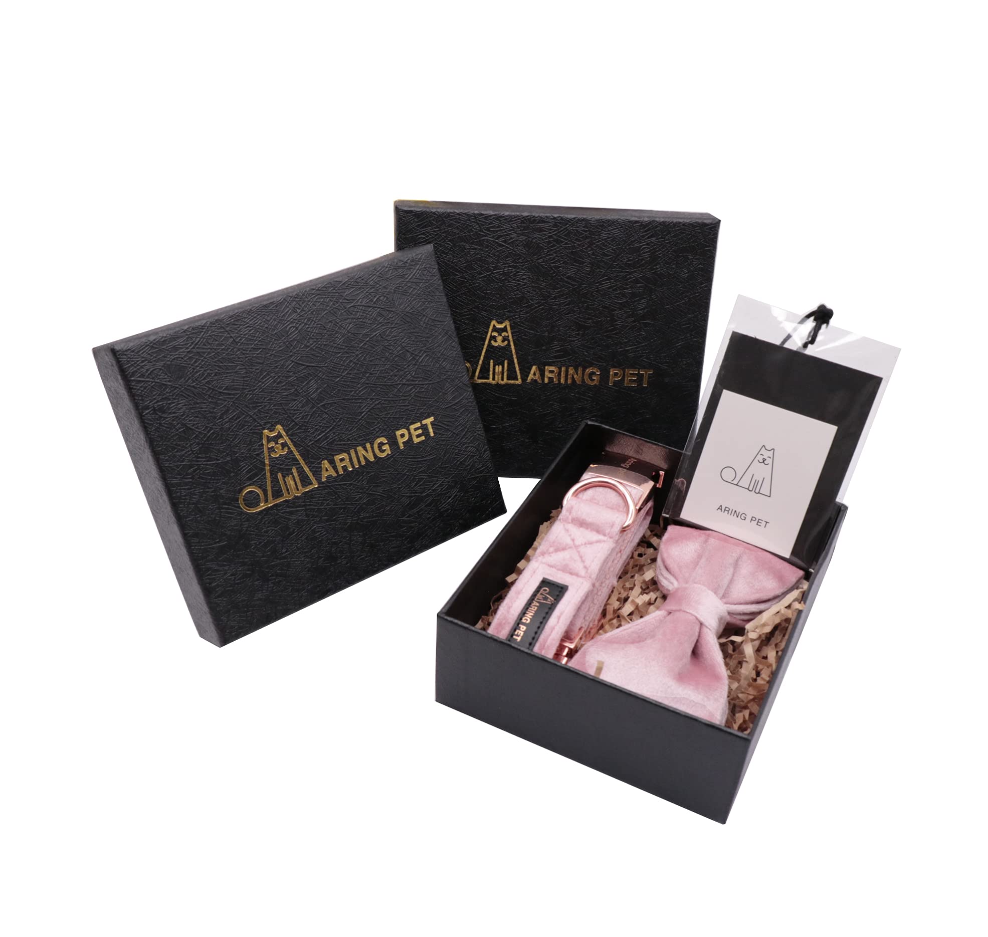 ARING PET Velvet Dog Collars with Bow tie, Bowtie Dog Collar, Cute Pink Collar for Girl and Boy Dogs,Small.