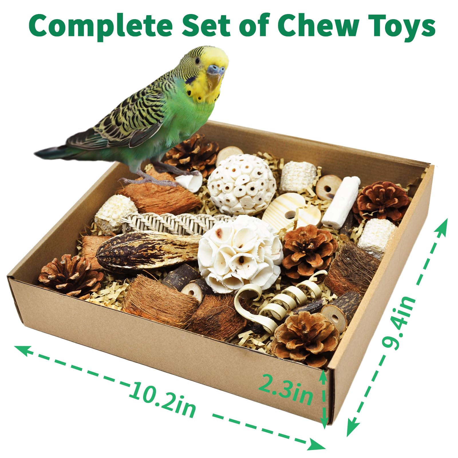 HOSUKU Natural Bird Foraging & Parrot Shredding Toys Box - Interactive Chewing and Foraging Toys for Parakeets, Cockatiels, Conu