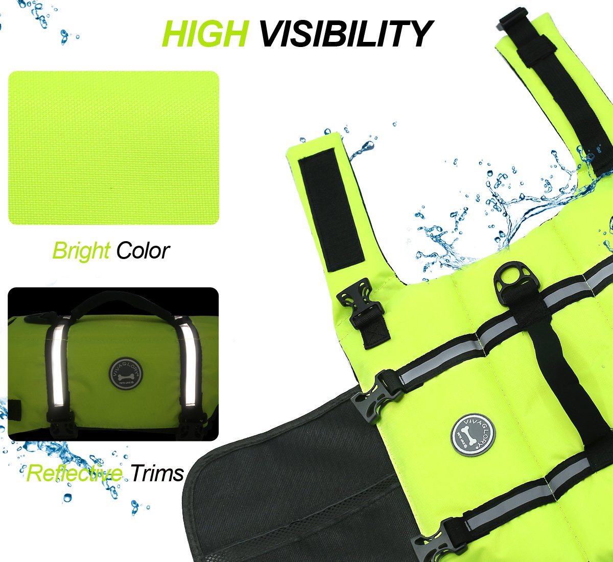 Vivaglory Ripstop Dog Life Jacket, Reflective & Adjustable Life Vest For Dogs With Rescue Handle For Swimming & Boating, Bright Yellow, Xxs