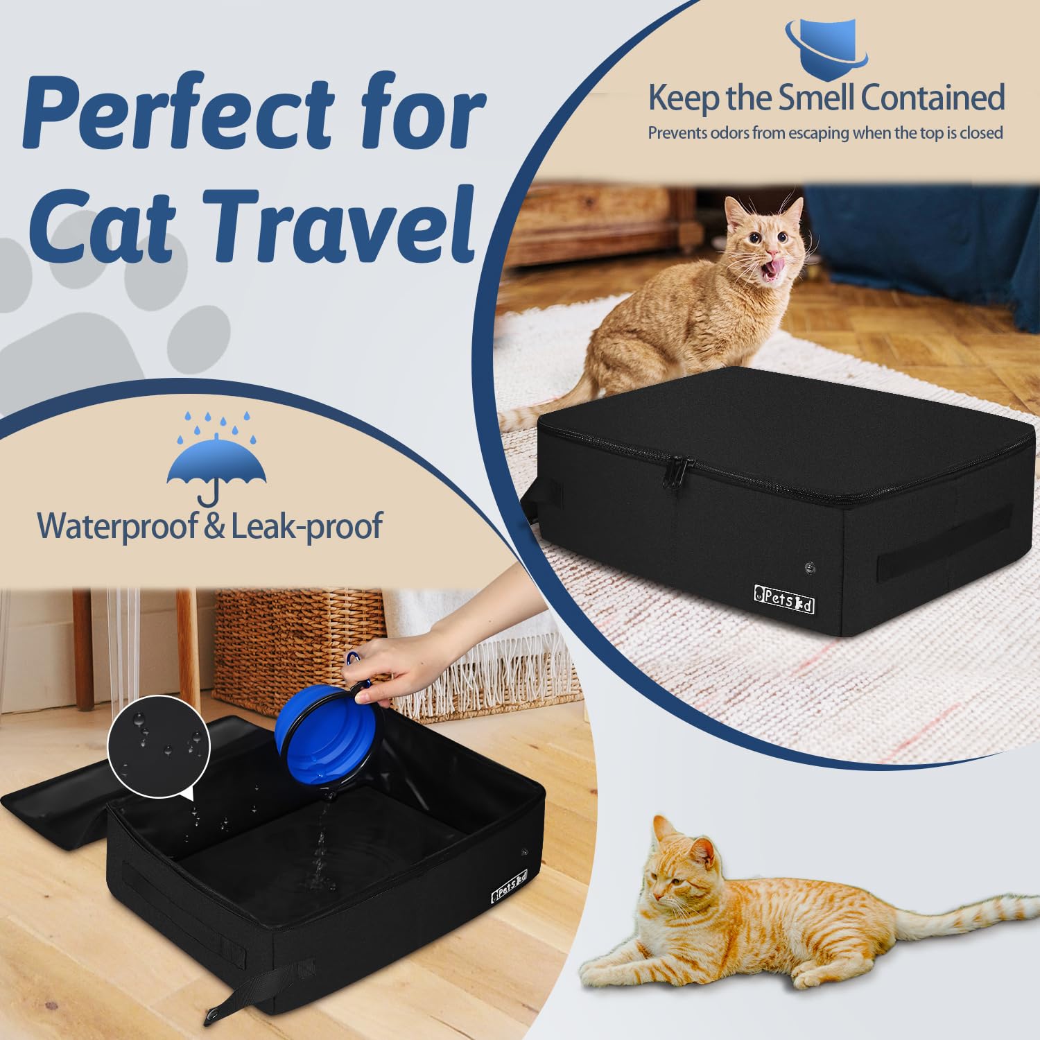Petskd Portable Cat Travel Litter Box with Lid and 10 pcs Disposable Liner Bags, Leak-Proof and Collapsible, Cat Travel Essentia