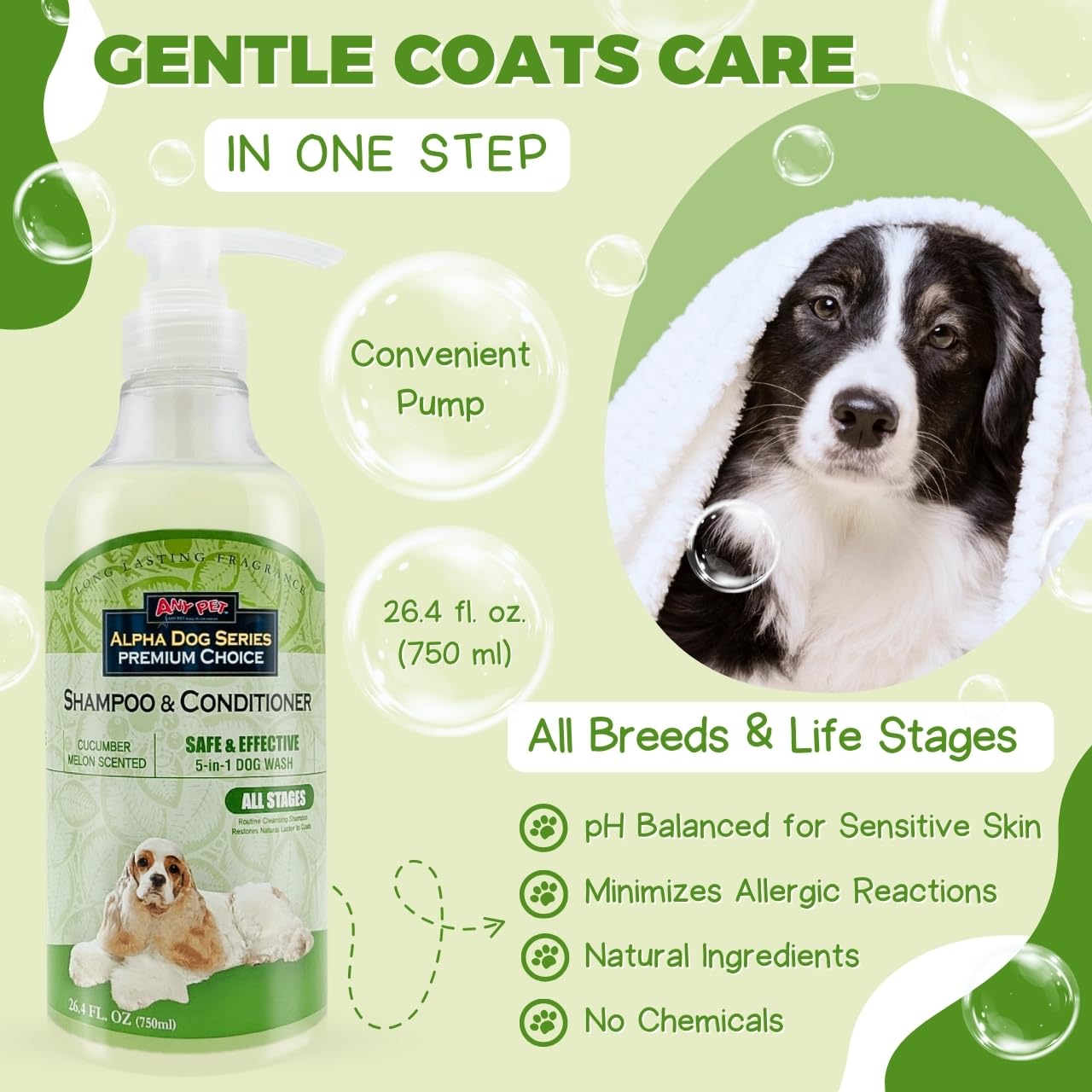 Alpha Dog Series All Stages Natural Dog Shampoo and Conditioner Set with Aloe Vera pH-Balanced Dog Grooming Shampoo and Conditio