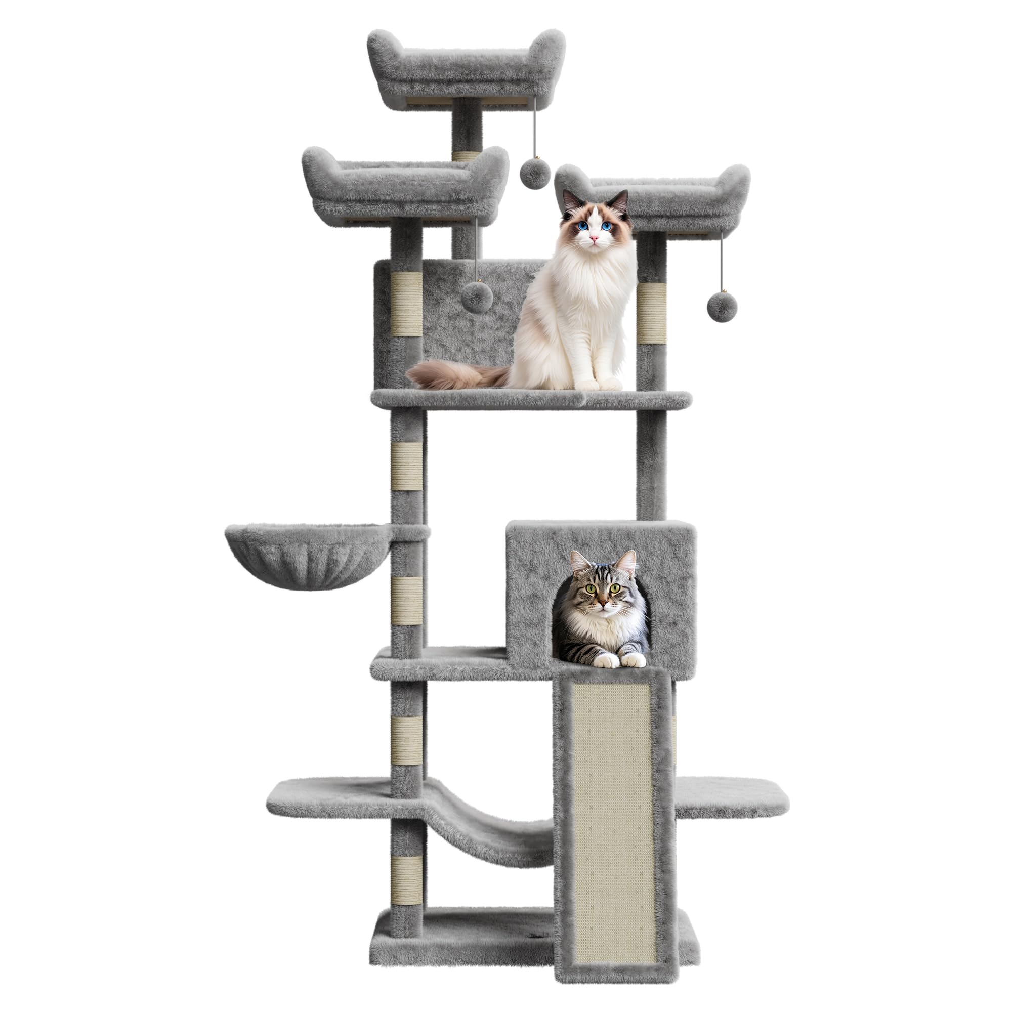 68 Inches Multi-Level Large Cat Tree For Large Kitties/Big Cat Tower With Condo/Cozy Plush Pussycat Perches/Sisal Scratching Pos
