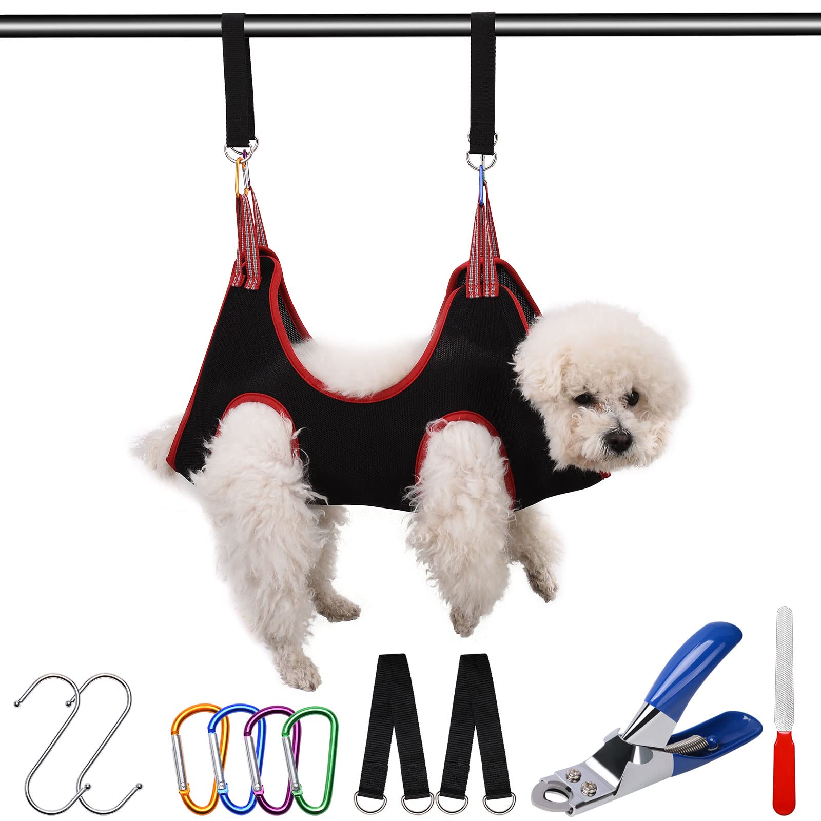 Ato-Djcx Dog Grooming Hammock Harness,Breathable Pet Cat Hammock Restraint Bag,With Dog Nail Clippers Trimmer Dog Nail File,Dog 