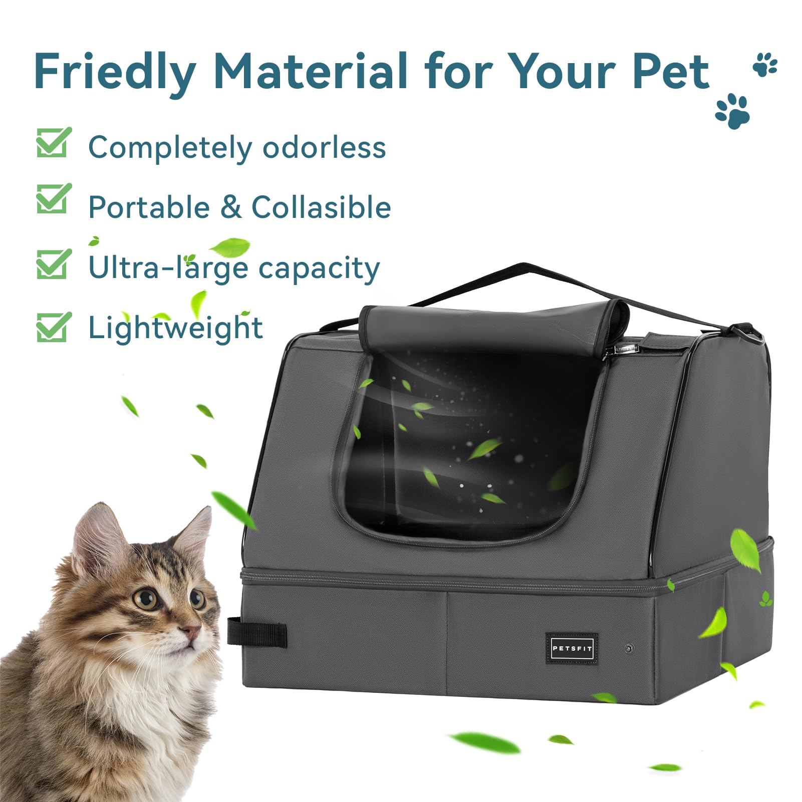 Petsfit Upgrade Travel Portable Cat Litter Box For Medium Cats & Kitties,Leak-Proof, Lightweight, Foldable (Gray(With Lid), 17' Lx13 Wx12.5 H)