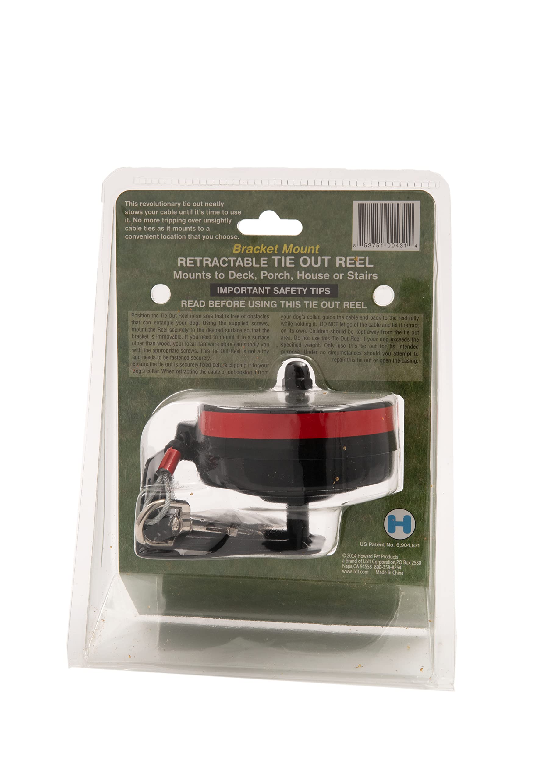 Lixit Retractable Leash Tie Out for Dogs, Large (80-120 lbs), Red, Model 30-8431-008, Bracket Mount and Stake Included