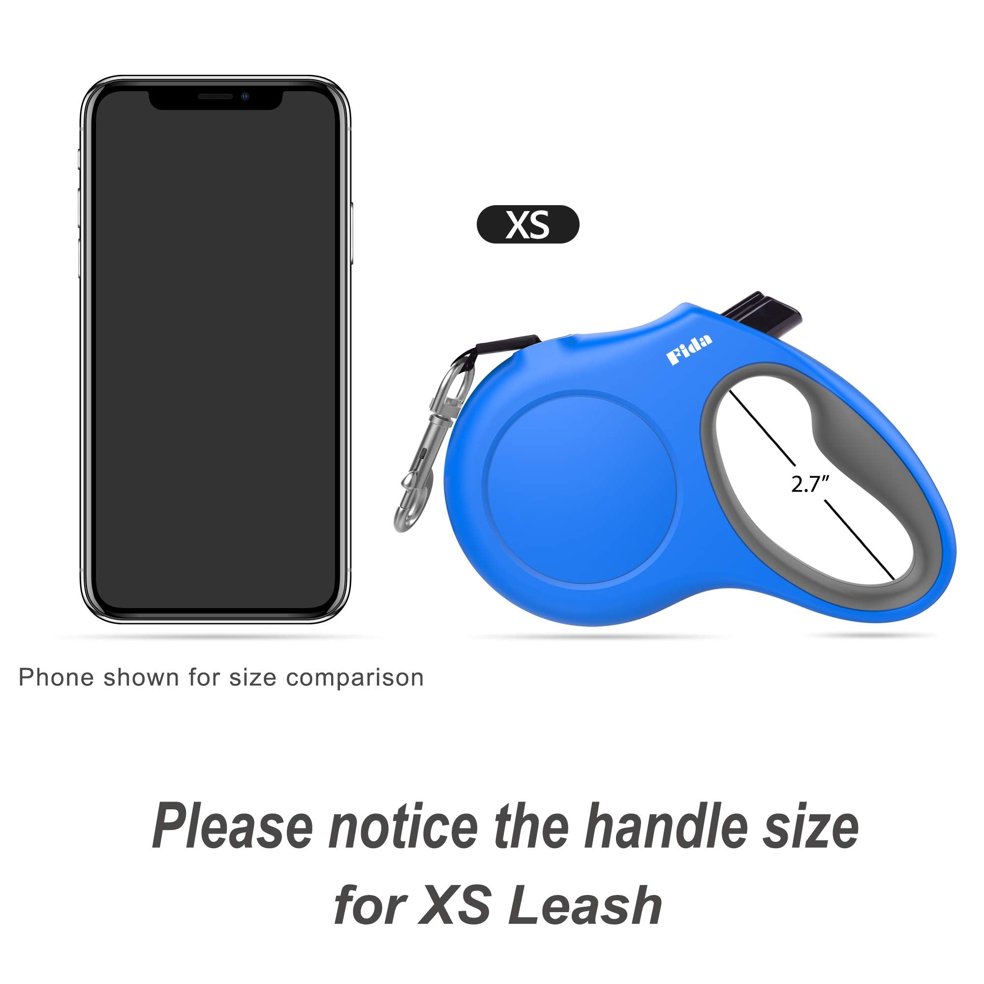Fida Retractable Dog Leash With Dispenser And Poop Bags, 10 Ft Pet Walking Leash For X-Small Dog Or Cat Up To 18 Lbs, Anti-Slip Handle, Tangle Free, Reflective Nylon Tape (Xs, Blue)