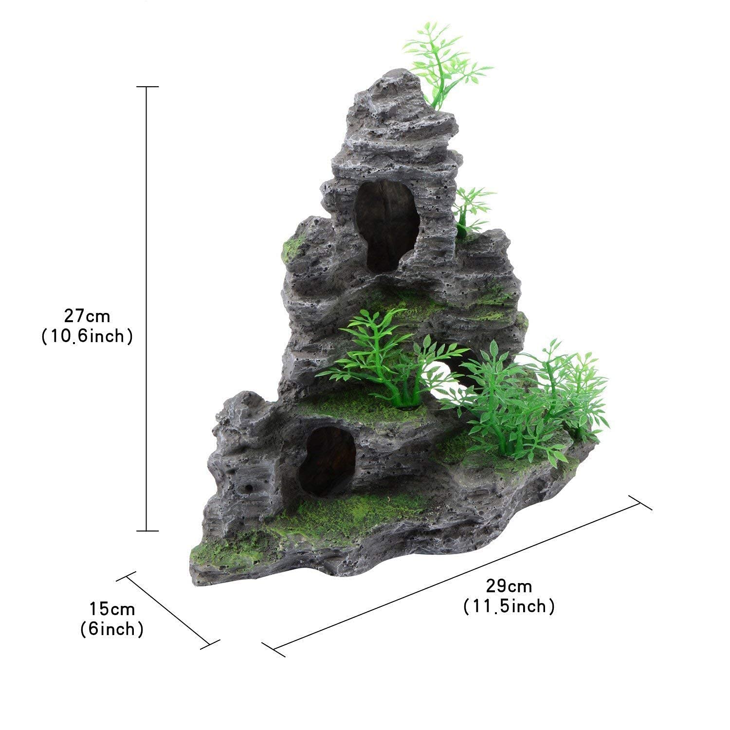 Saim Aquarium Mountain View Stone Ornament, Artificial Mountain Hill View Stone Rock Cave Aquarium Decorations Fish Tank Decor For Betta Cichlids Hideaway Cave, Hermit Crab Hideout - Large