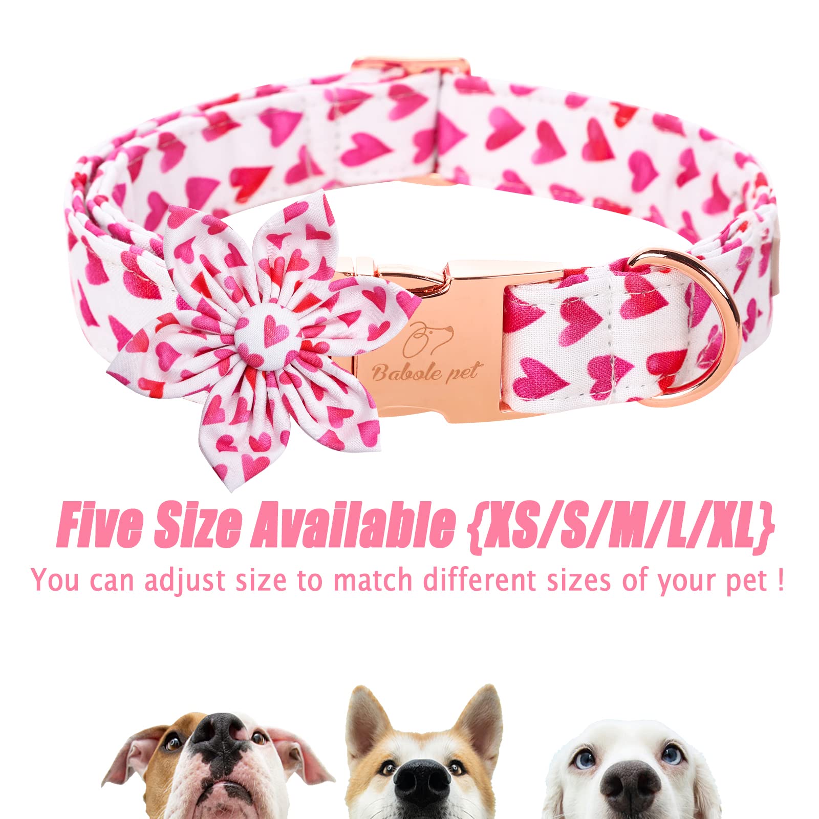 Babole Pet Valentine'S Day Dog Collar With Flower Tie, White Red Love Male Dog Collar With Safety Metal Buckle Adjustable Puppy Collars For Small Medium Large Boy & Girl Dog,Xl-Neck 16'-26'