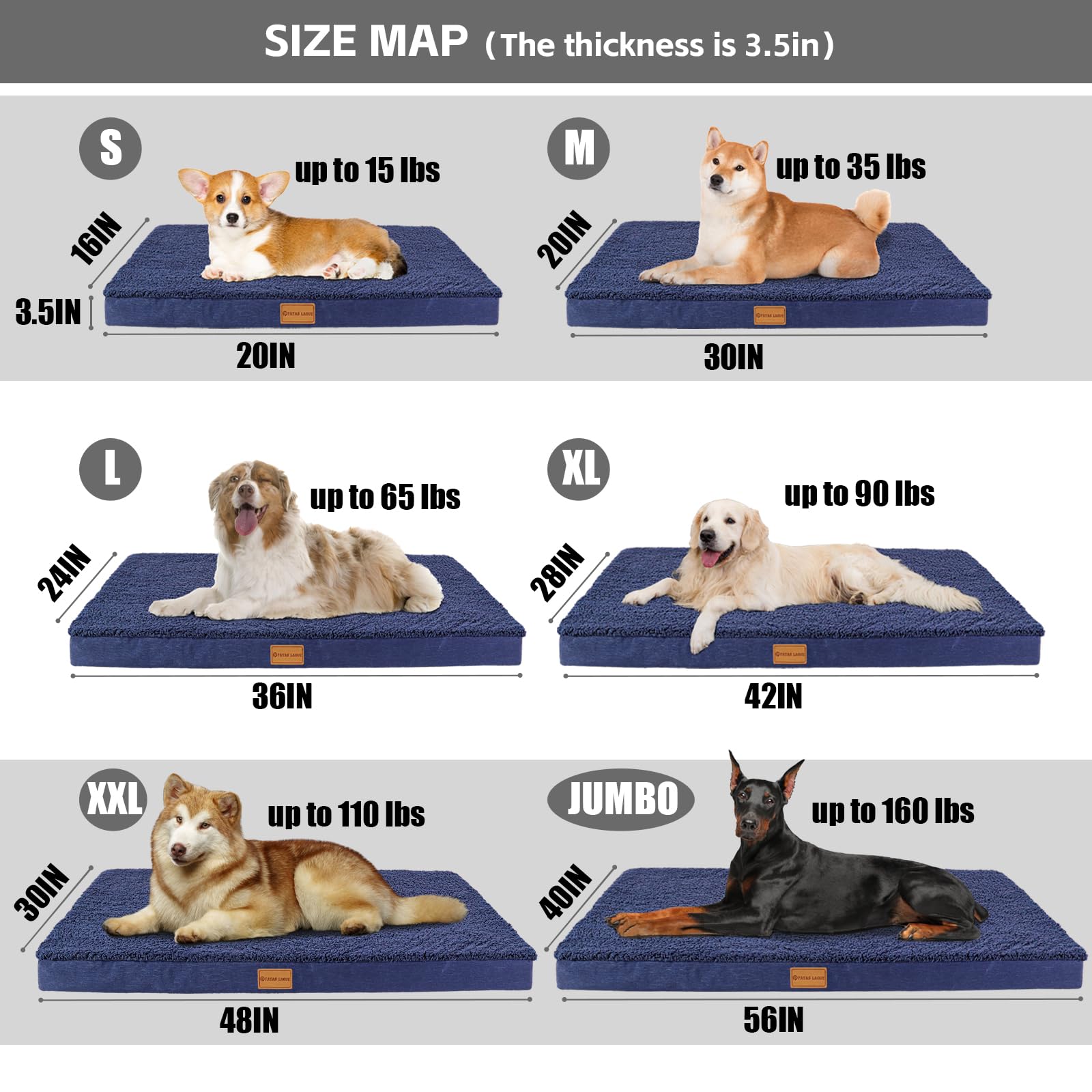 Patas Lague Orthopedic Dog Bed For Large Dogs, Soft Comfortable Waterproof Egg Crate Foam Medium Pet Beds Mat With Removable Was