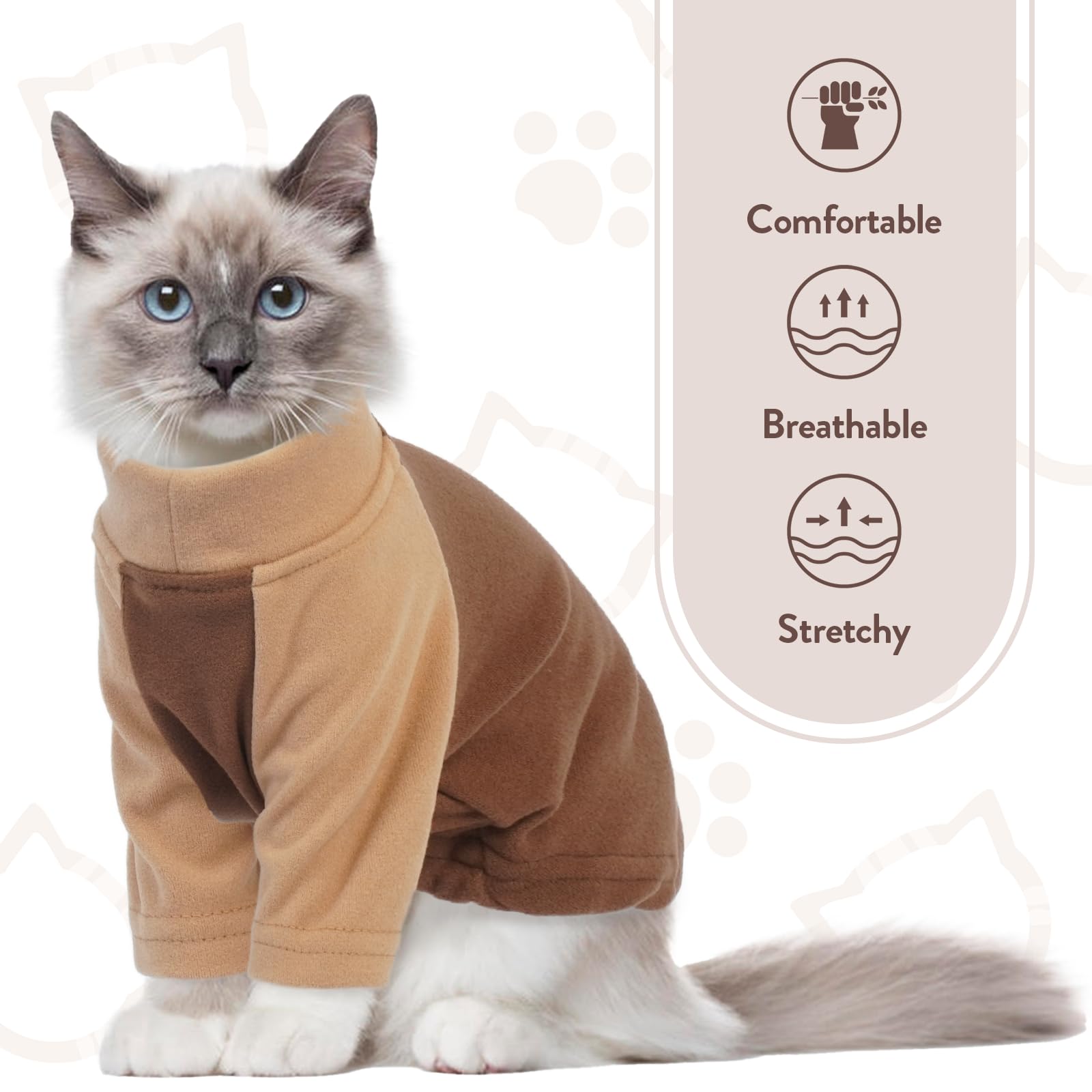 T'Chaque Cat Pajamas - Soft Cat Clothes& Shirts & Pajamas With Sleeves, Stretchy Sweater, Pullover Kitten Clothes, Darkbrown, Xx