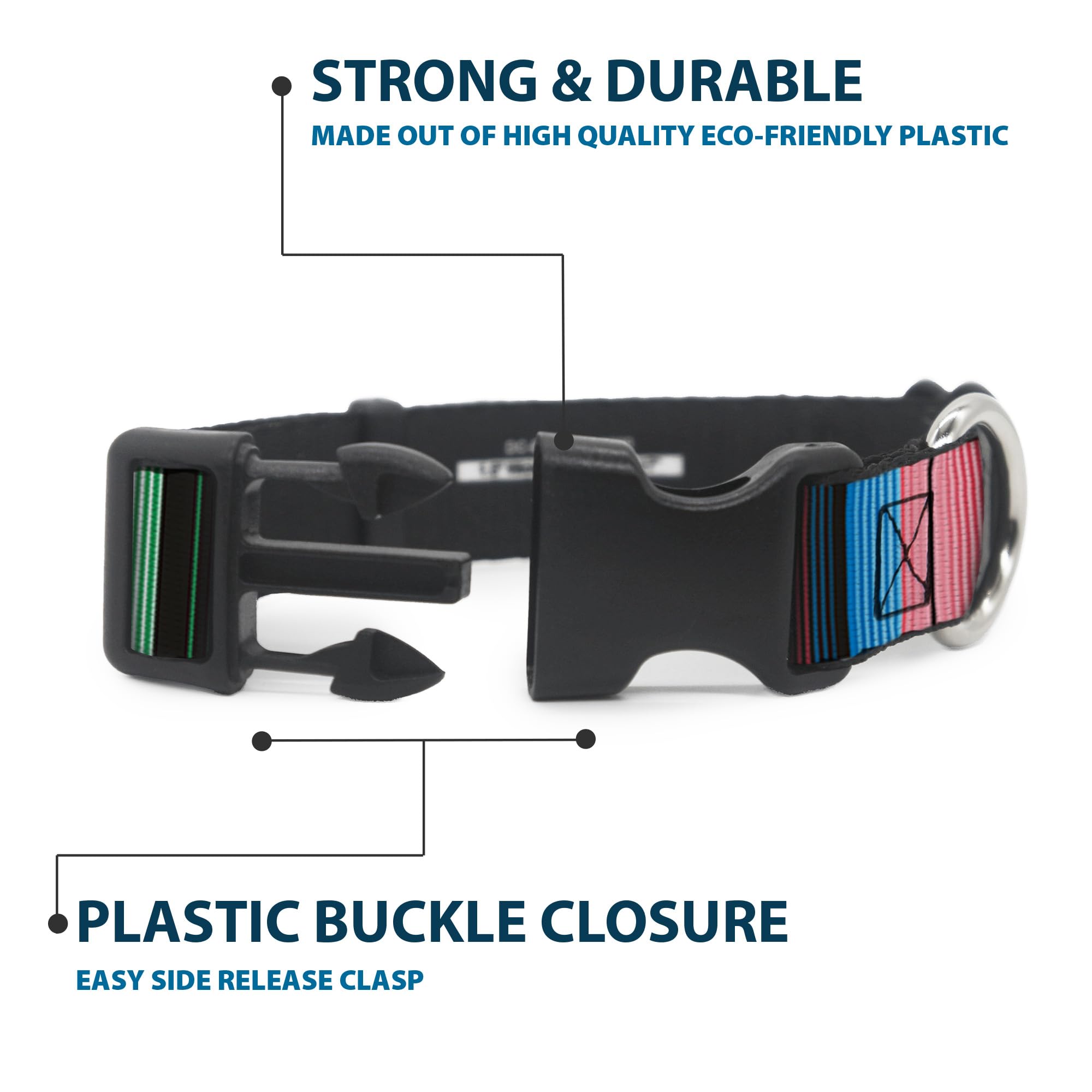 Buckle-Down Plastic Clip Collar - Zarape5 Vertical Multi Color Stripe - 1' Wide - Fits 9-15' Neck - Small