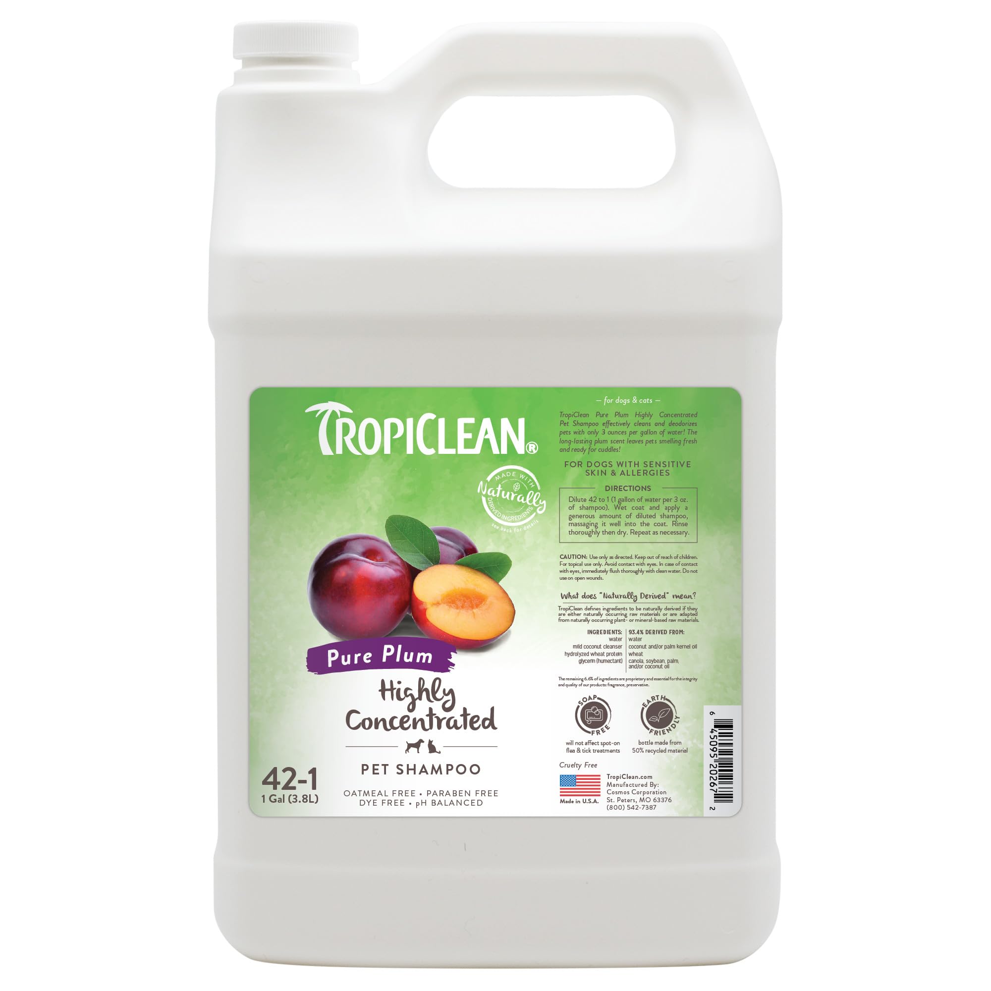 TropiClean High Concentrate Dog Shampoo, Professional Grade & Size for Groomers, 42:1 Dilution, Puppy Safe, USA Made, Pure Plum 