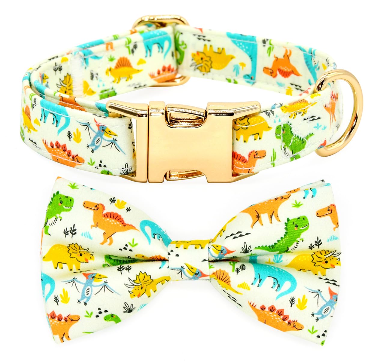Funny Dino Dog Bow Tie Dog Collar Accessory, Detachable Bowtie, Adjustable Collar For Small Medium Large Dogs