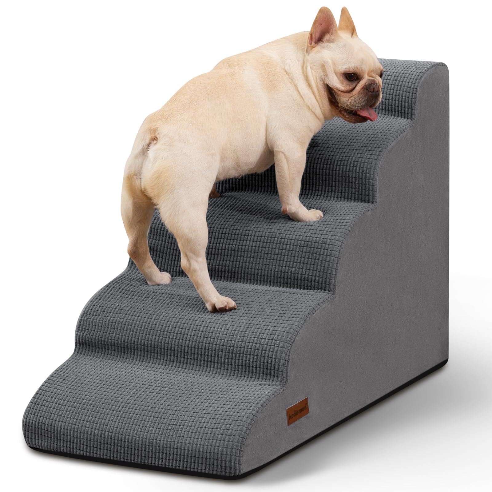 Aodisman 5-Step Dog Stairs and Ramp for High Bed, Non-Slip Sturdy Pet Steps for Small Dogs and Cats,22.2 H,Grey