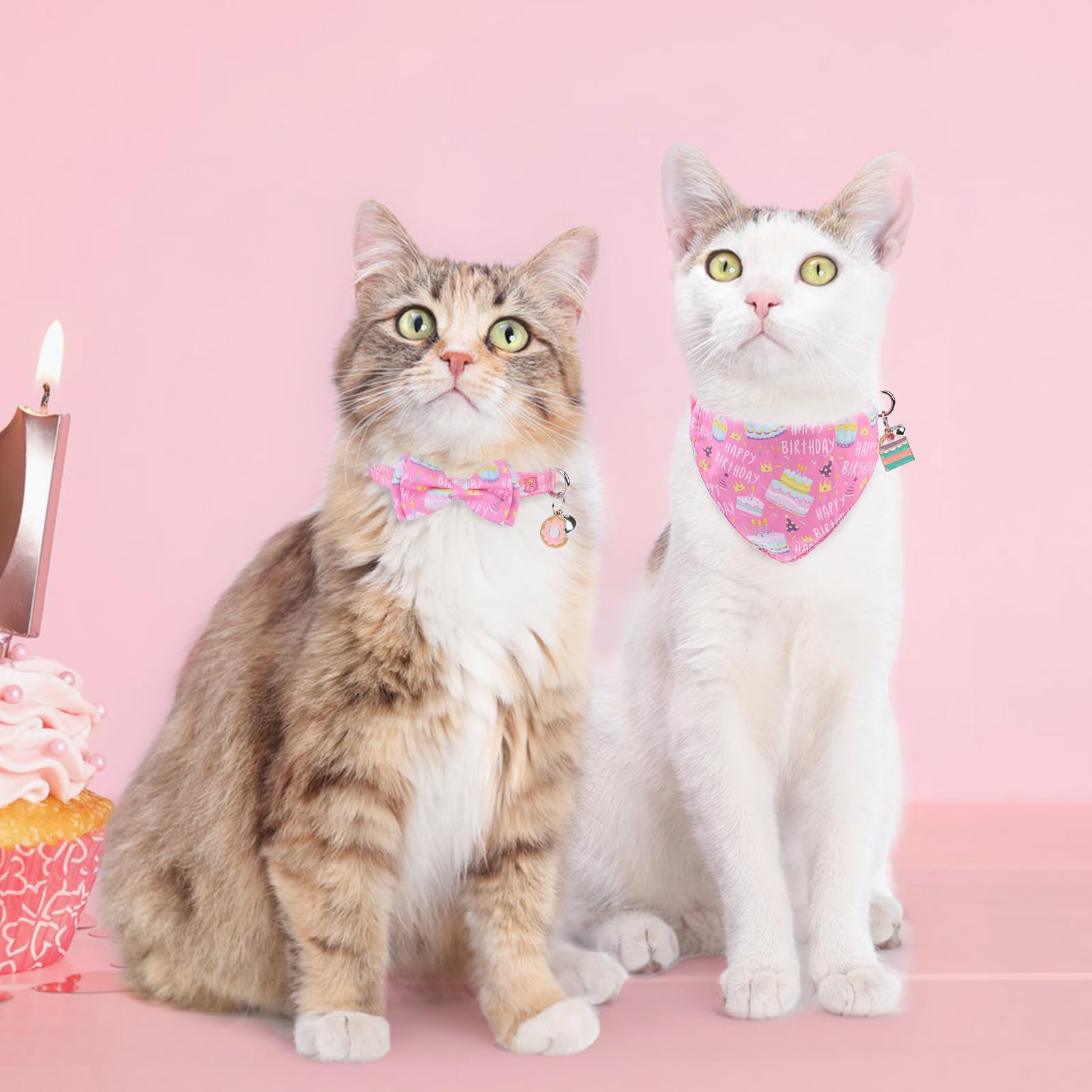 Scenereal Cat Bandana Collar For Birthday - 2 Pack Breakaway Kitten Collars With Bell Bowtie, Accessories For Pets, Adjustable C