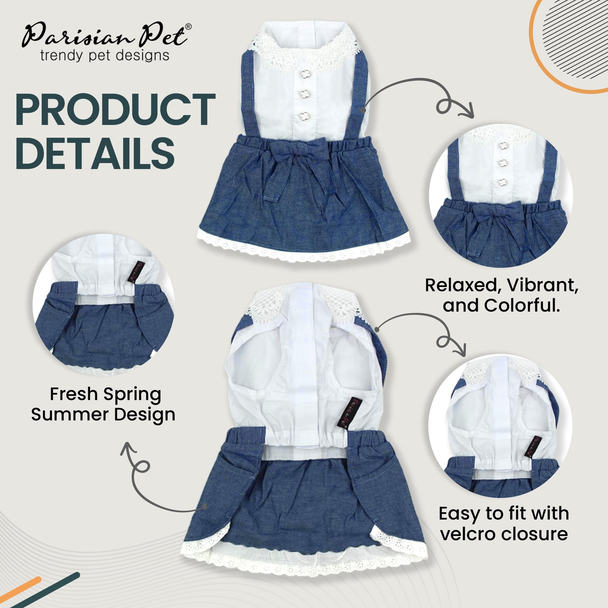 Parisian Pet Chambray Dog Overall Dress - Lightweight & Fashionable Sleeveless Dog Overalls For Large Dogs, Girls 2Xl