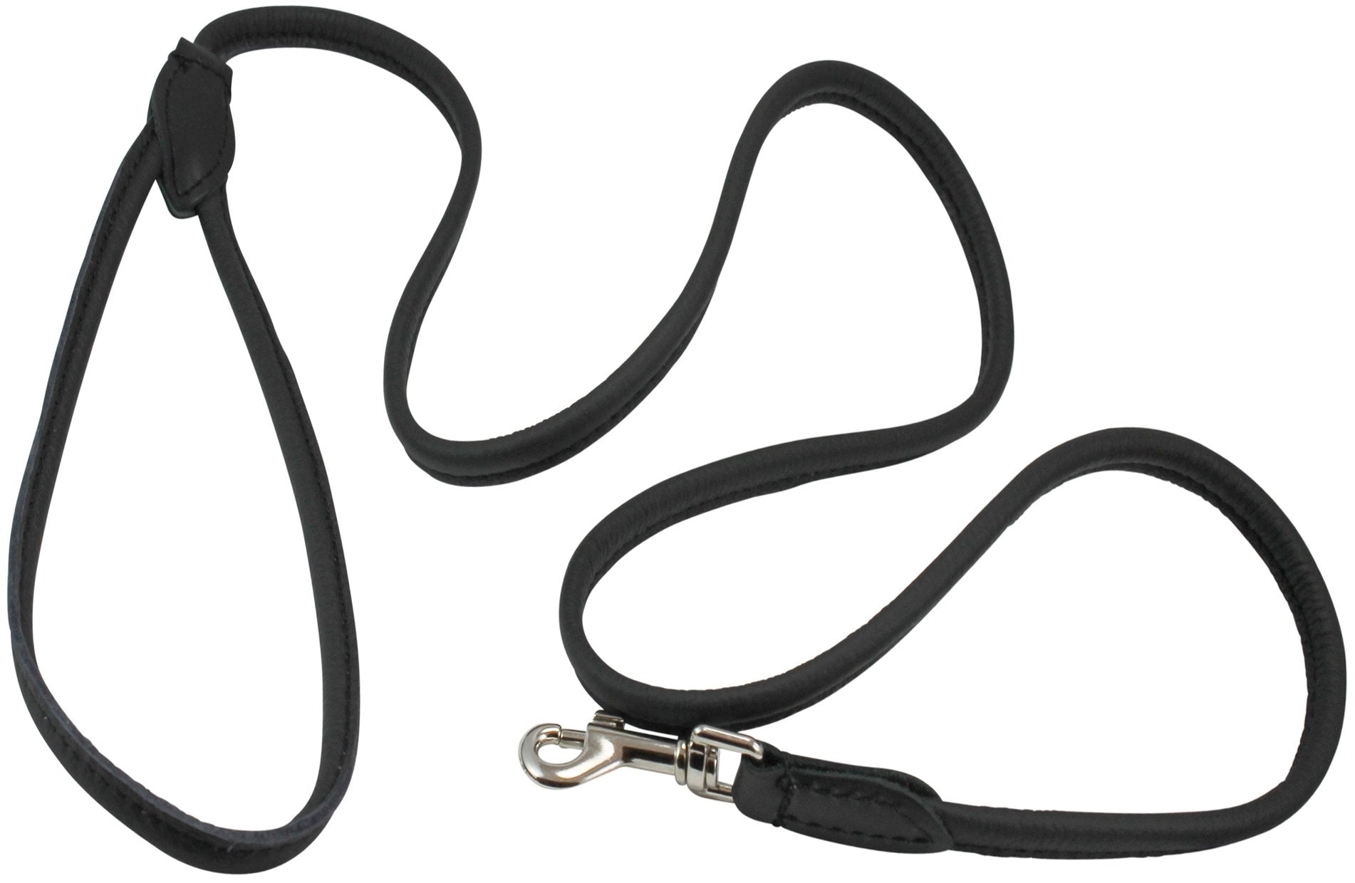 Dogs My Love 4Ft Long Round Genuine Rolled Leather Dog Leash Black (X-Small: 1/4')