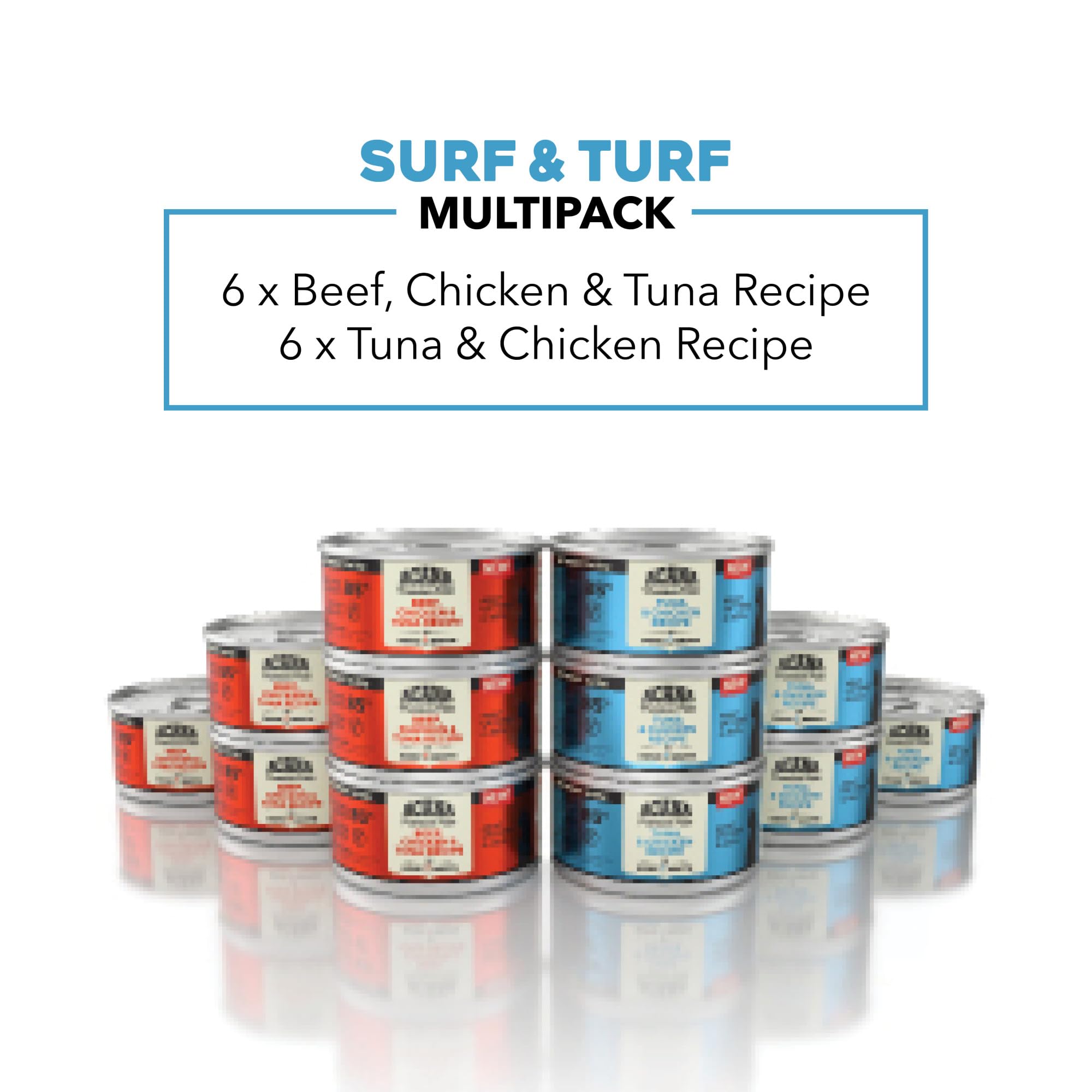 ACANA Premium Pate Wet Cat Food in Bone Broth Variety Pack: Surf and Turf - Beef Chicken & Tuna + Tuna & Chicken Recipes 3oz Can