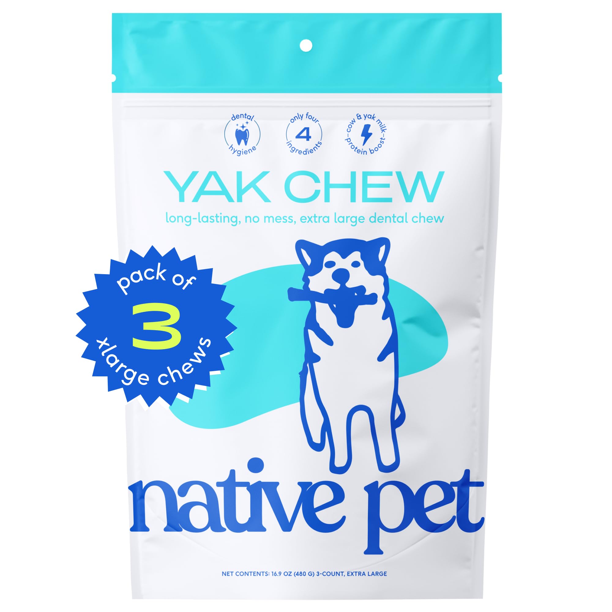 Native Pet Yak Chews (3 X-Large Chews) - Yak Chew Pet Toys - Dog Sticks - Dog Toy & Dog Chews - Yak Chews for Large Dogs