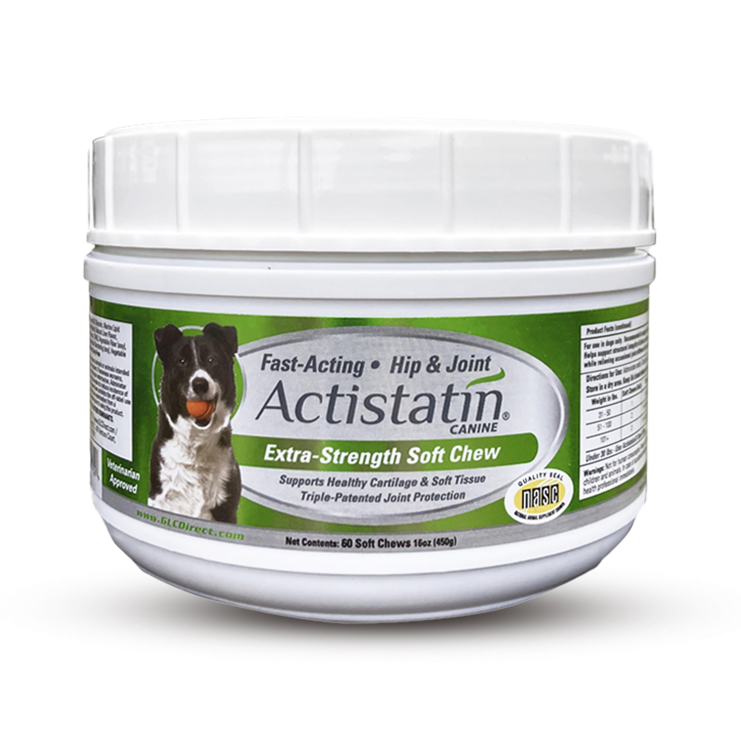 Actistatin Canine Large Dog Soft Chews, 60ct - Patented Extra-Strength Joint, Cartilage, Soft Tissue Supplement: Glucosamine, Ch