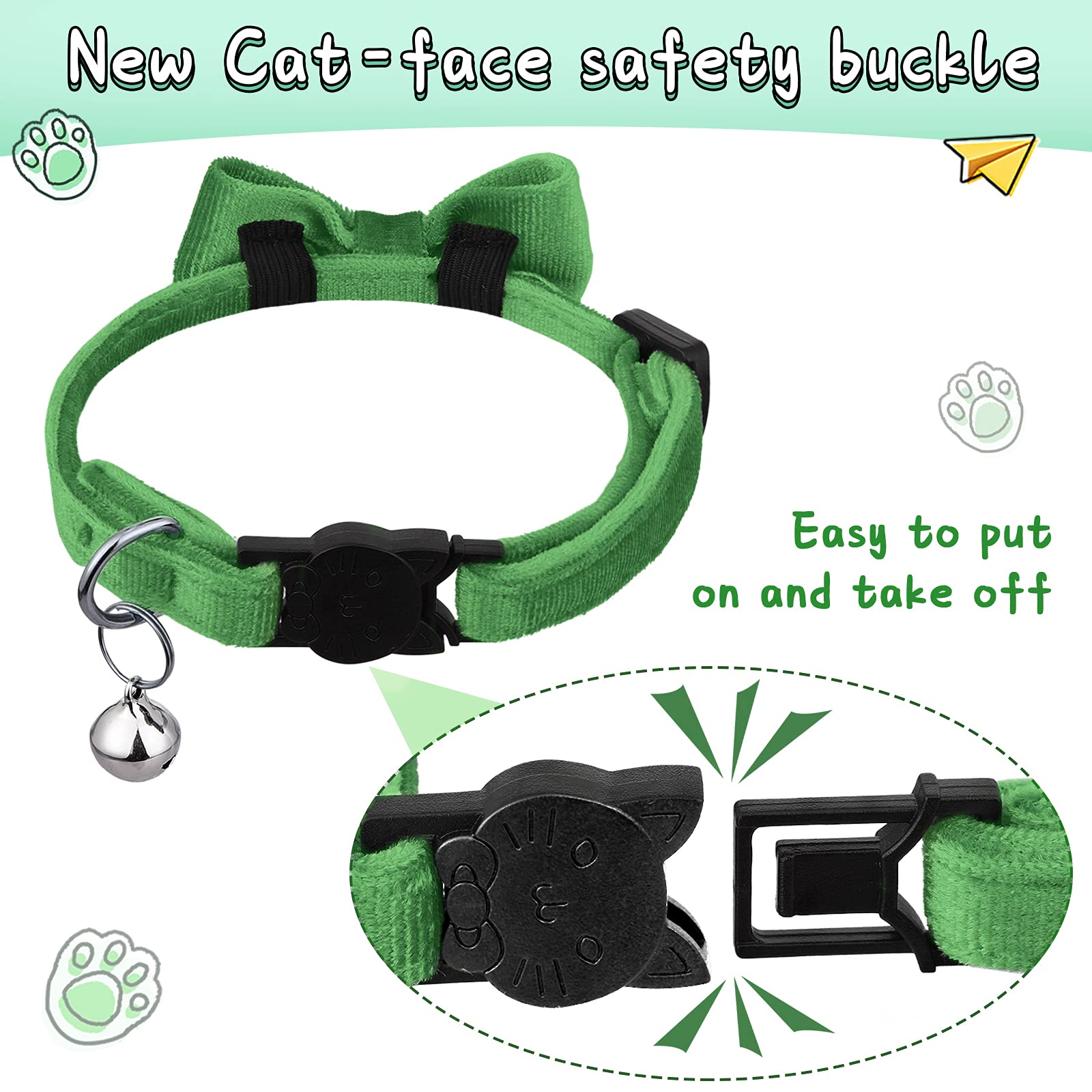 4 Pieces Cat Bow Tie Collar With Bell Breakaway Cat Comfortable Velvet With Cute Safety Pet Collar For Pet Kitten Puppy(Small,Ye