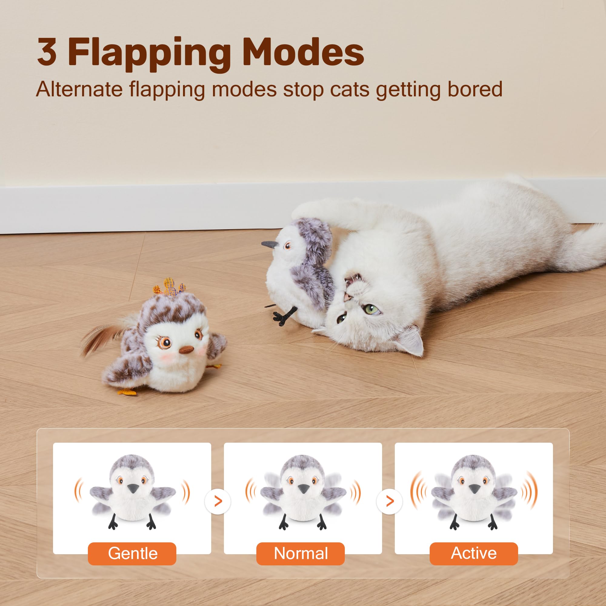 Potaroma Cat Toys 2 Pcs Flapping Sandpiper Pair-Mate, Lifelike Birds Chirp, Chargeable Touch Activated Kitten Fun Interactive Kitty Exercise With Catnip For All Breeds