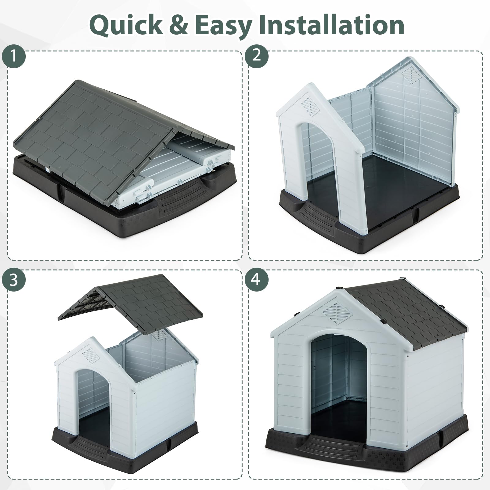 Giantex Dog House For Small Dogs, Waterproof Plastic Dog Houses With Air Vents And Elevated Floor, Easy To Assemble, Outdoor Cat