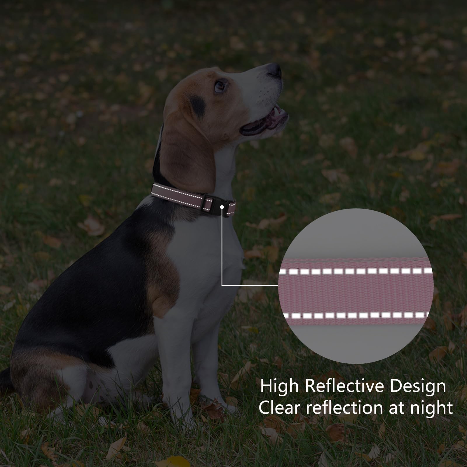 Penseepet Reflective Dog Collar Padded With Soft Neoprene Breathable Quick Release Basic Dog Collars For Medium Dogs Pink Girl