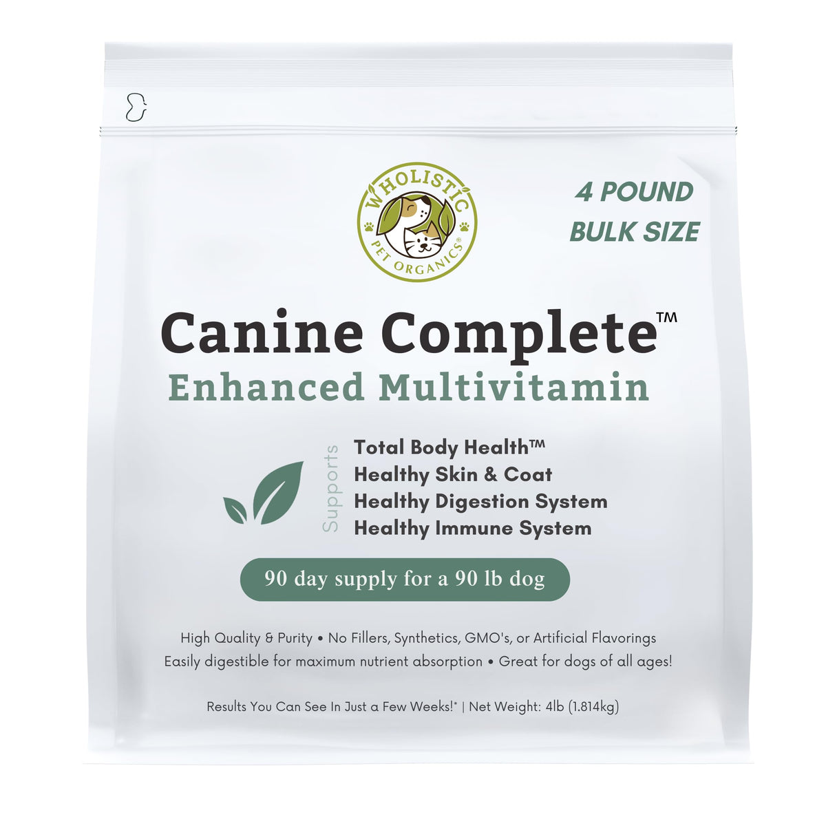 Wholistic Pet Organics Canine Complete Dog Multivitamin - 4 Lb - Nutrient-Rich Dog Vitamins And Supplements - Dog Multivitamin Powder For Immune System, Skin, Coat & Overall Health