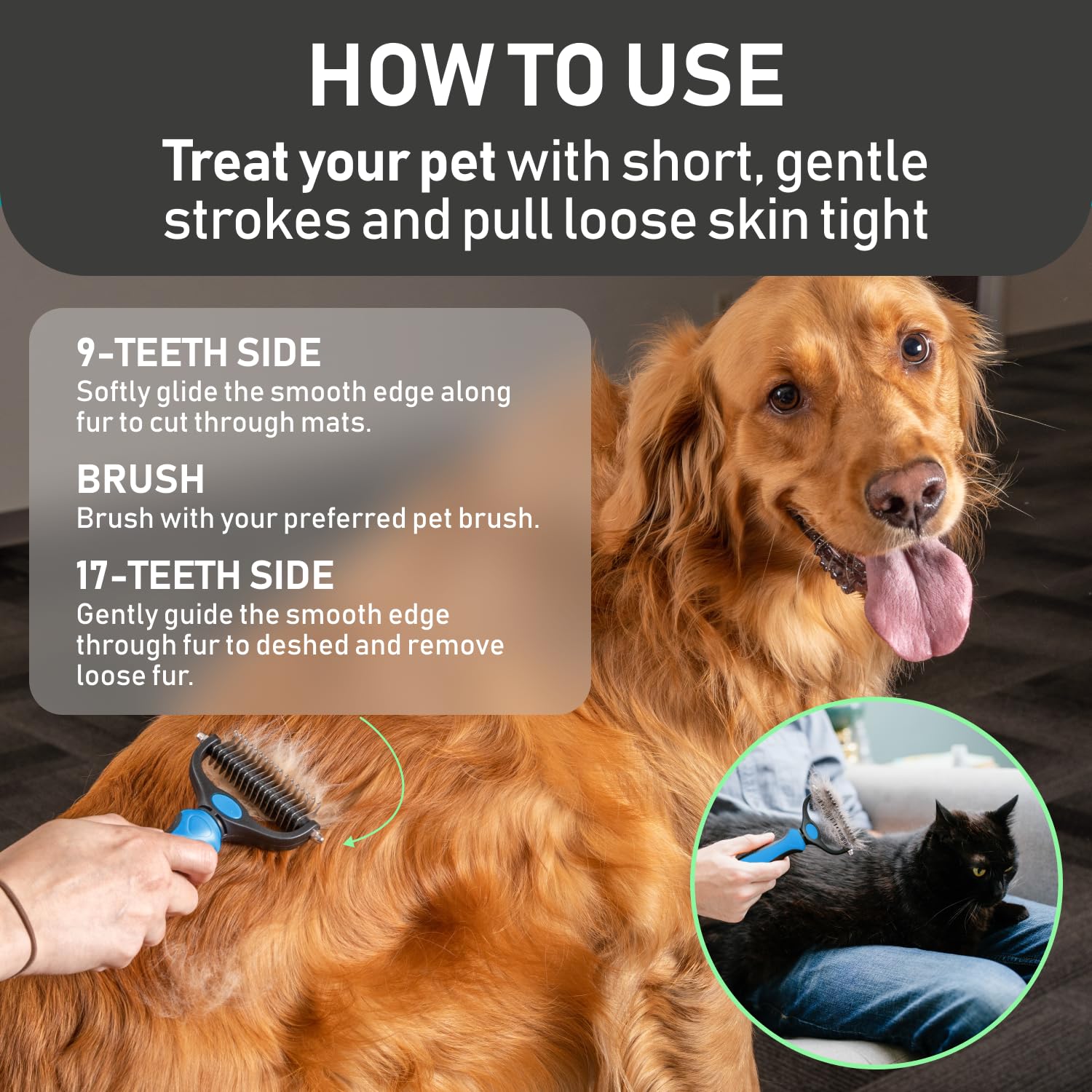 Maxpower Planet Original Pet Grooming Rake - Double-Sided Deshedding Dematting Tool, Undercoat Rake For Dogs & Cats, Extra-Wide Dog Grooming Brush & Deshedder Comb For Long Hair, Reduces Shedding 95%