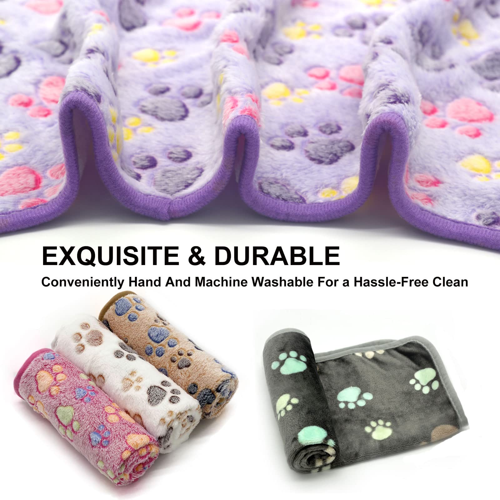 6 Pack Puppy Dog Blankets Super Soft Warm Sleep Mat Paw Print Blanket Fleece Pet Blanket Flannel Throw Dog Blankets for Small Do