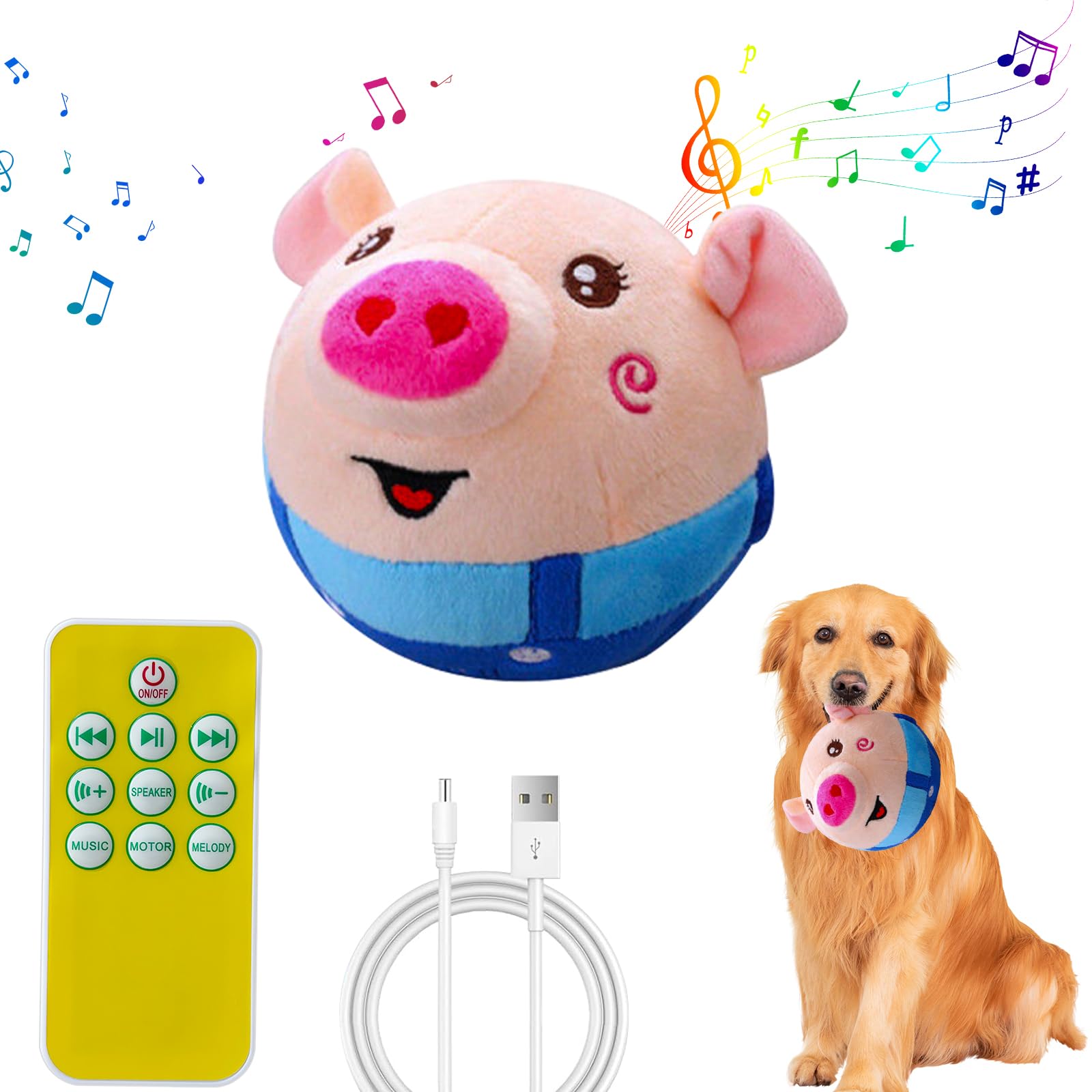 Laiamer Interactive Dog Ball - Self Moving Plush Pet Toy With Music & Remote Control - Keeps Small/Medium/Large Dogs Busy (Blue 