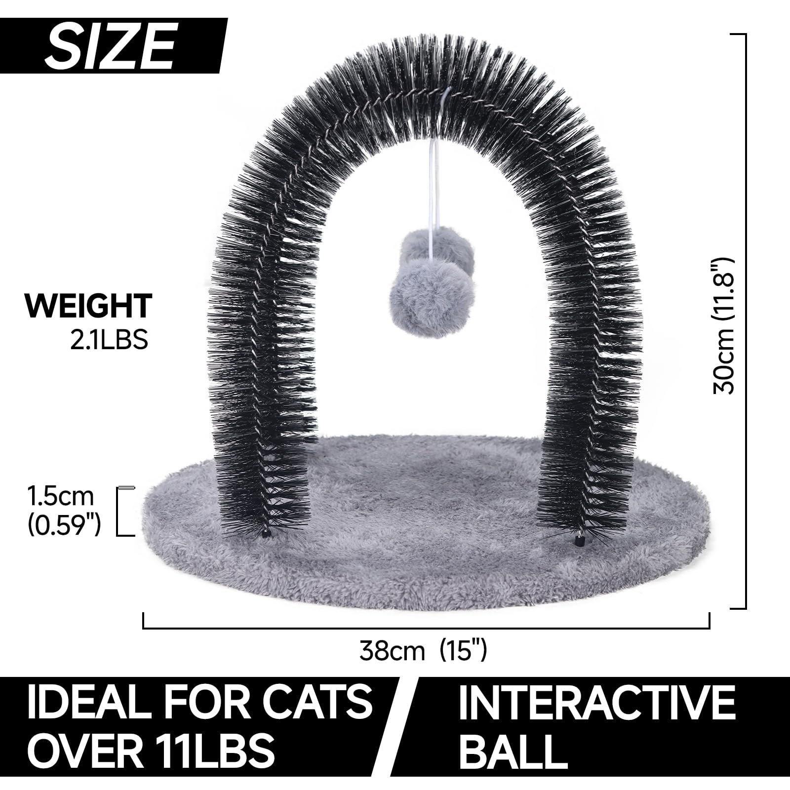 Cat Arch Self Groomer Cat Massager, Cat Grooming Brush With 2 Brushes And Heavy Plush Base, Cat Face And Back Scratchers, Cat Sc