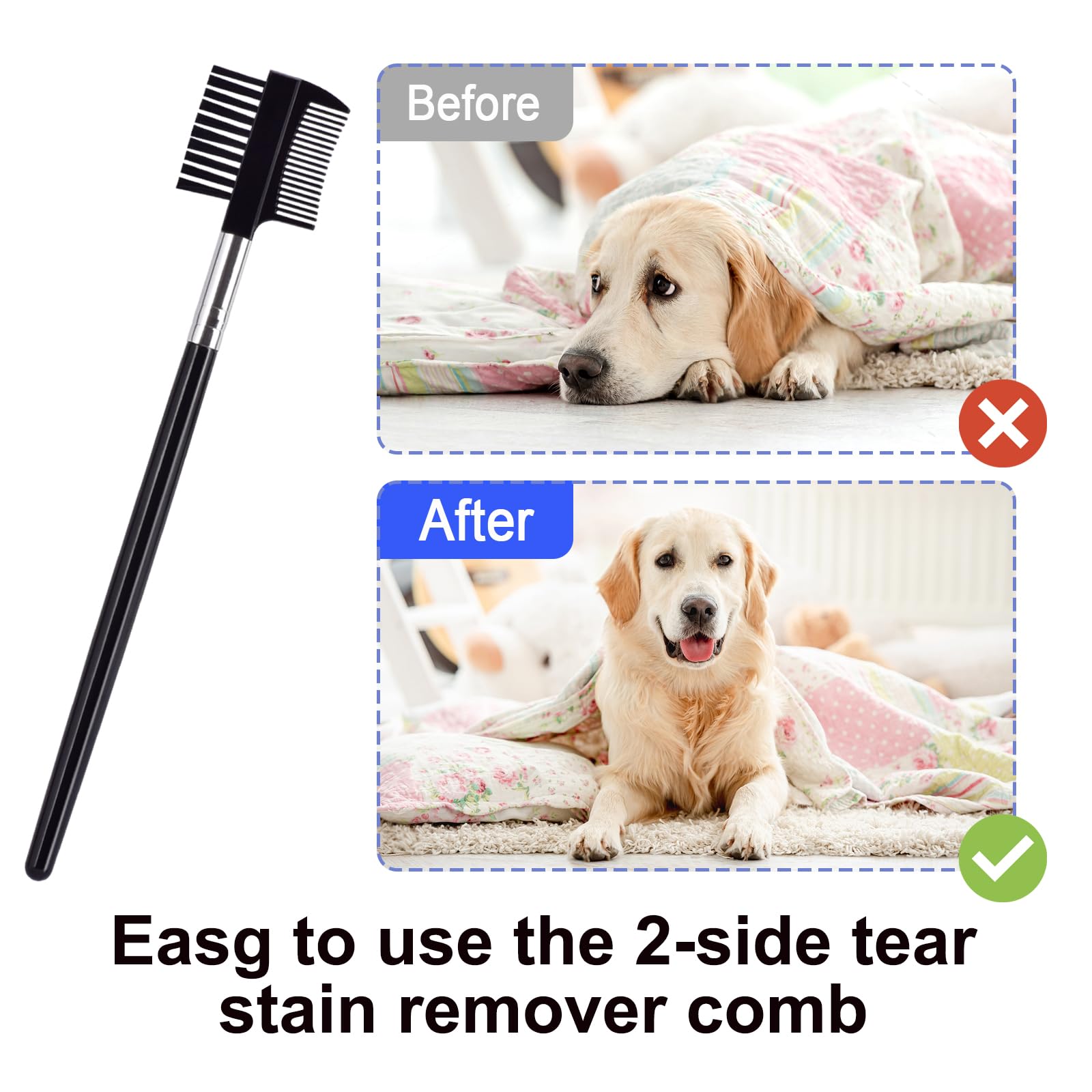 6 Pack Flea Comb For Cats Dogs,Stainless Steel Dog Cat Grooming Combs With Rounded Teeth,Double-Sided Tear Stain Remover,Dematti