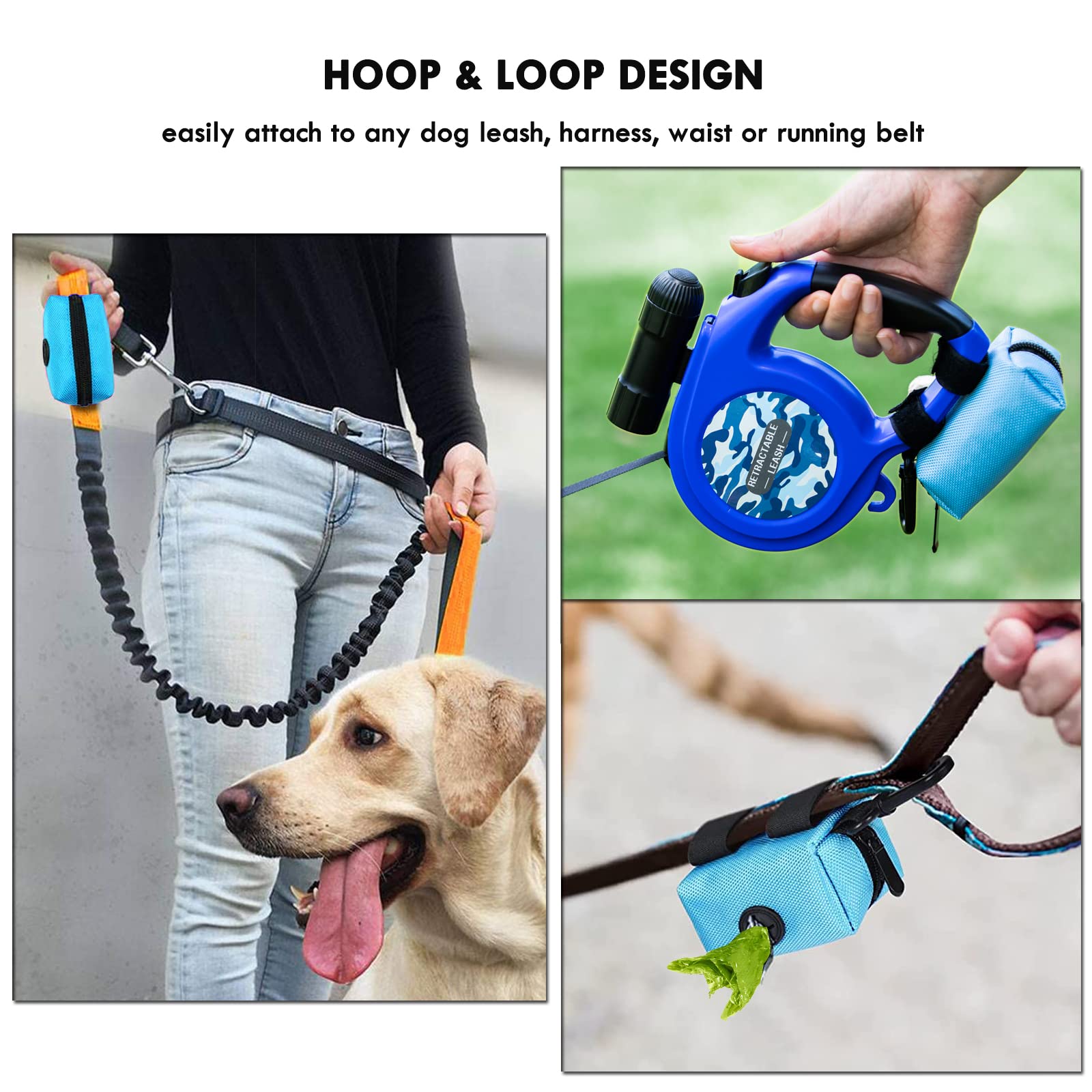 (2 Pack) Dog Poop Bag Holder For Leash Attachment - Waterproof Dispenser With Carabiner & 4 Pet Waste Bags, Hands-Free Design Fo
