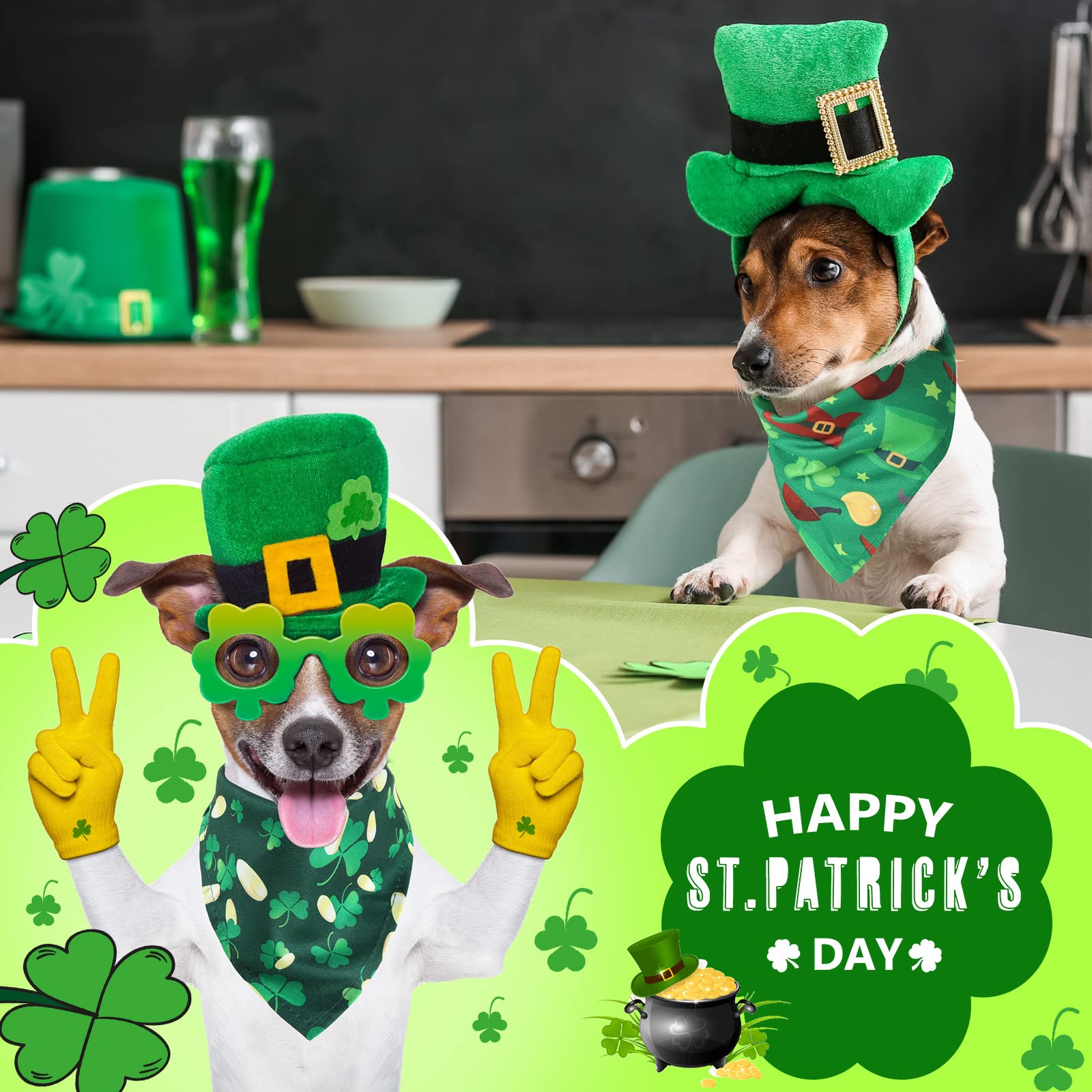 Sanwuta 50 Pieces St. Particks Dog Bandanas Bulk Bibs Triangle Dog Bandanas With Clover Patterns For St. Particks Pet Costume De