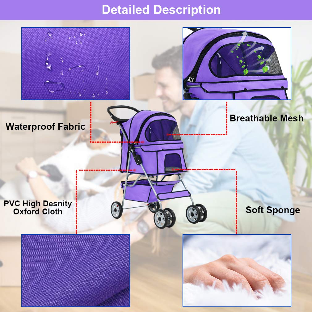 BestPet Pet Stroller Cat Dog Cage Stroller Travel Folding Carrier