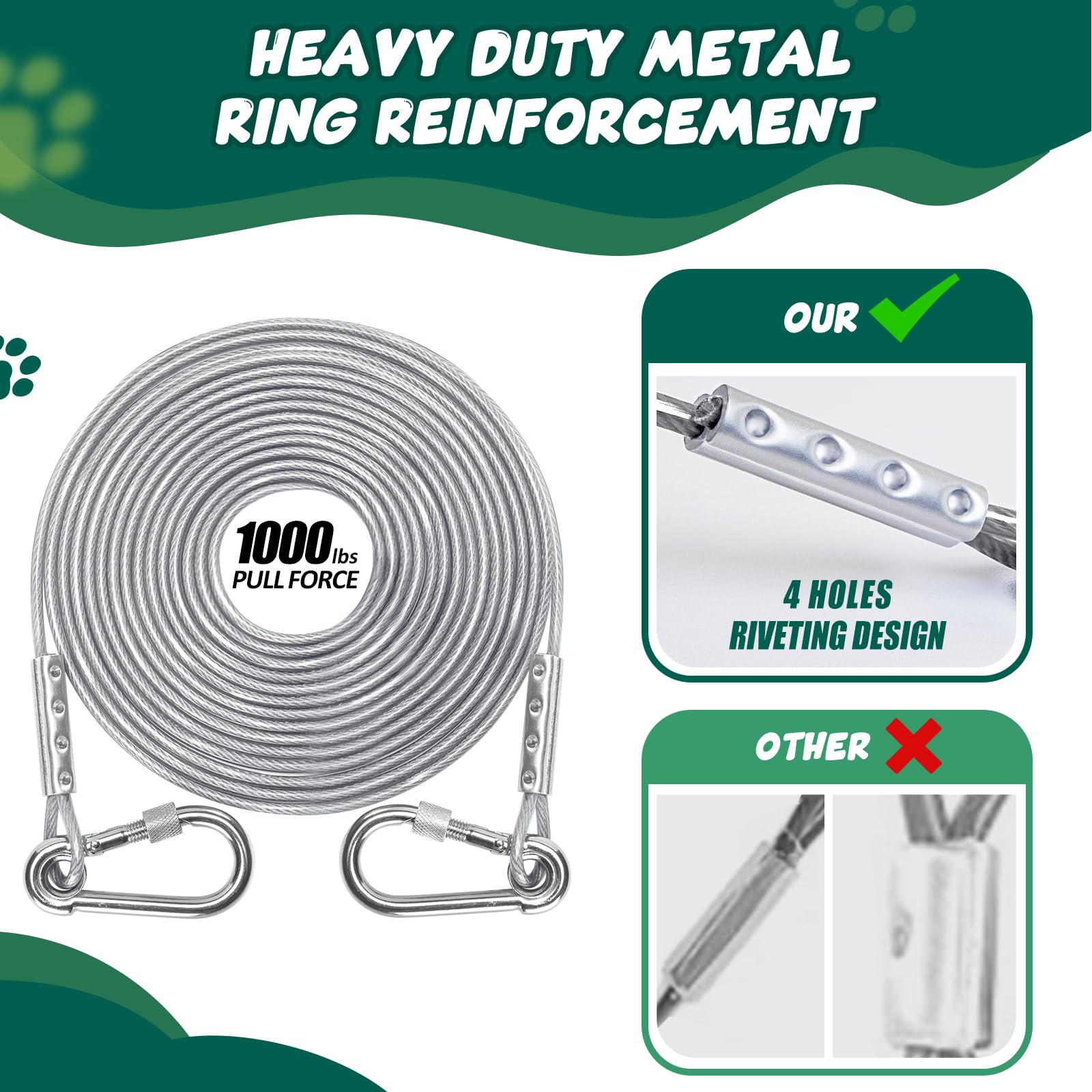 Dog Tie Out Cable And Stake, 360 Swivel Dog Stake Leads For Yard Heavy Duty With Steel Wire Leash Cable 30Ft, No Tangle Dog Runn