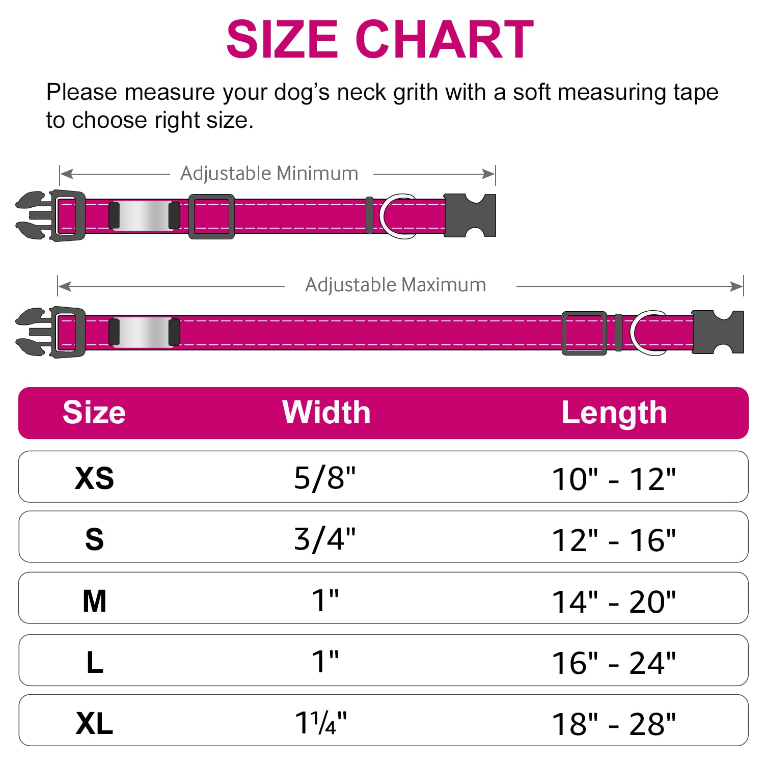 Joytale Personalized Dog Collars, Reflective Nylon Dog Collar With Engraved Name Plate, Customized For Xlarge Dogs, Hotpink, Xl