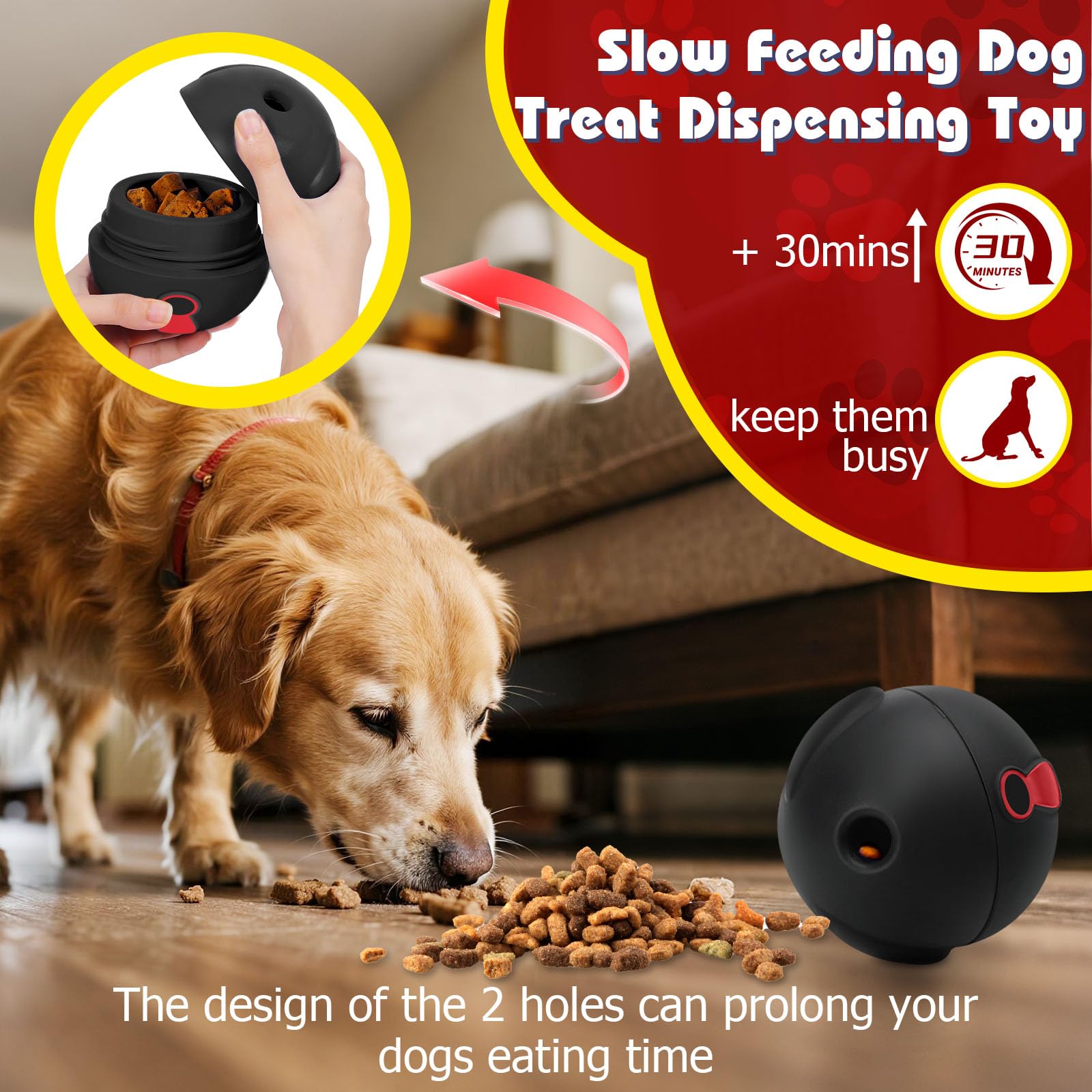 Yipetor 3In1 Treat Dispensing Dog Toys, Heavy Duty Frozen Dog Treat Ball - Slow Feeding Puppy Lick Bowl Tough Chew Toy for Large