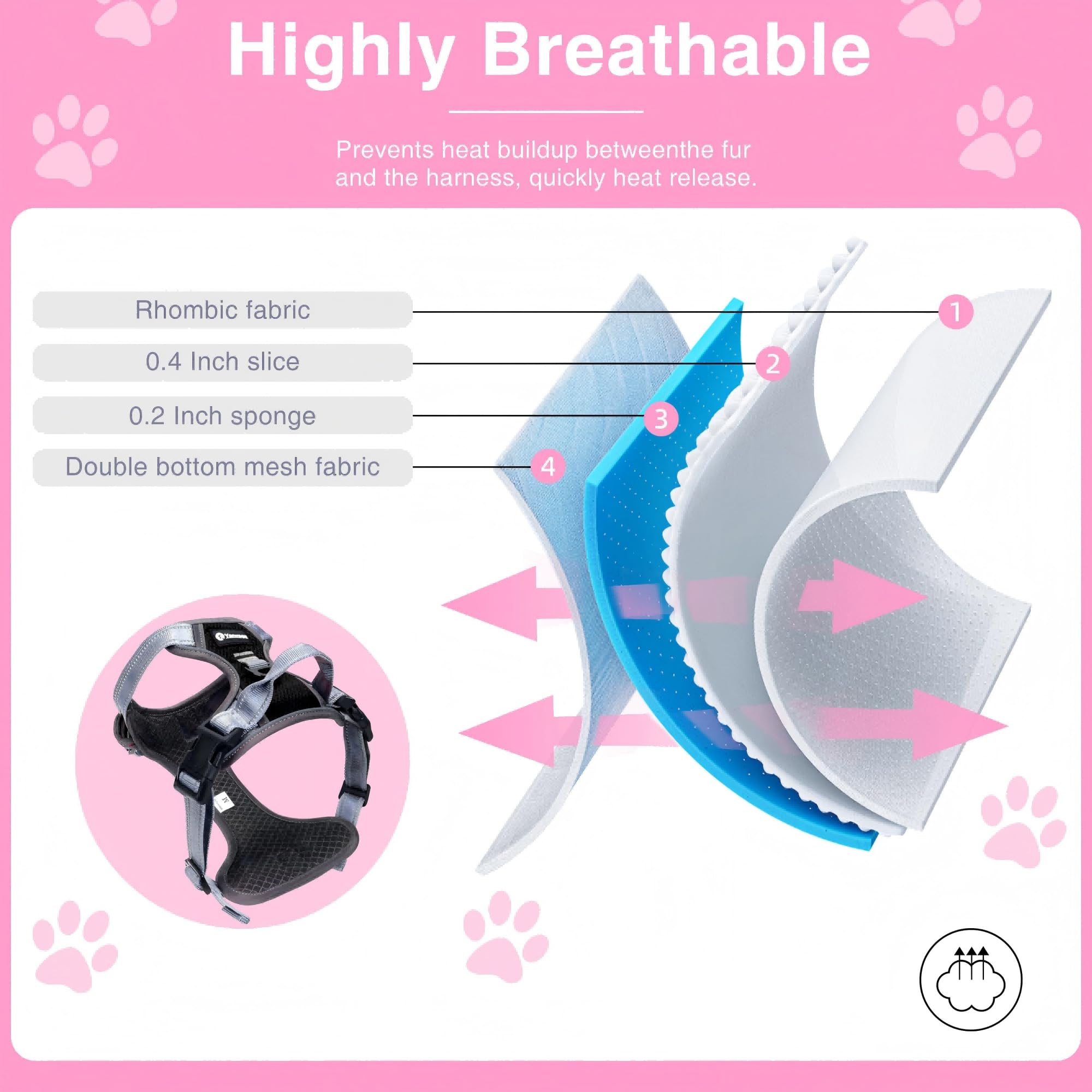 Dog Harness For Small Medium Dogs, Breathable No-Pull Reflective Dog Vest Harness With Handle, Easy Walk Dog Harness For Puppy T