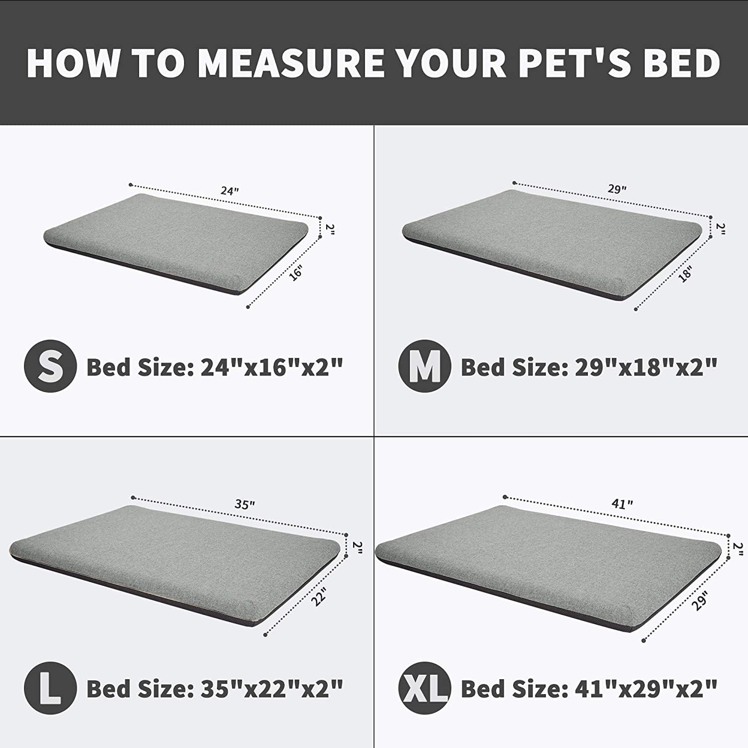Panku Orthopedic Dog Beds For Large Dogs, Dog Pad For Crate With Durable Washable Waterproof Linen Removable Cover, Grey