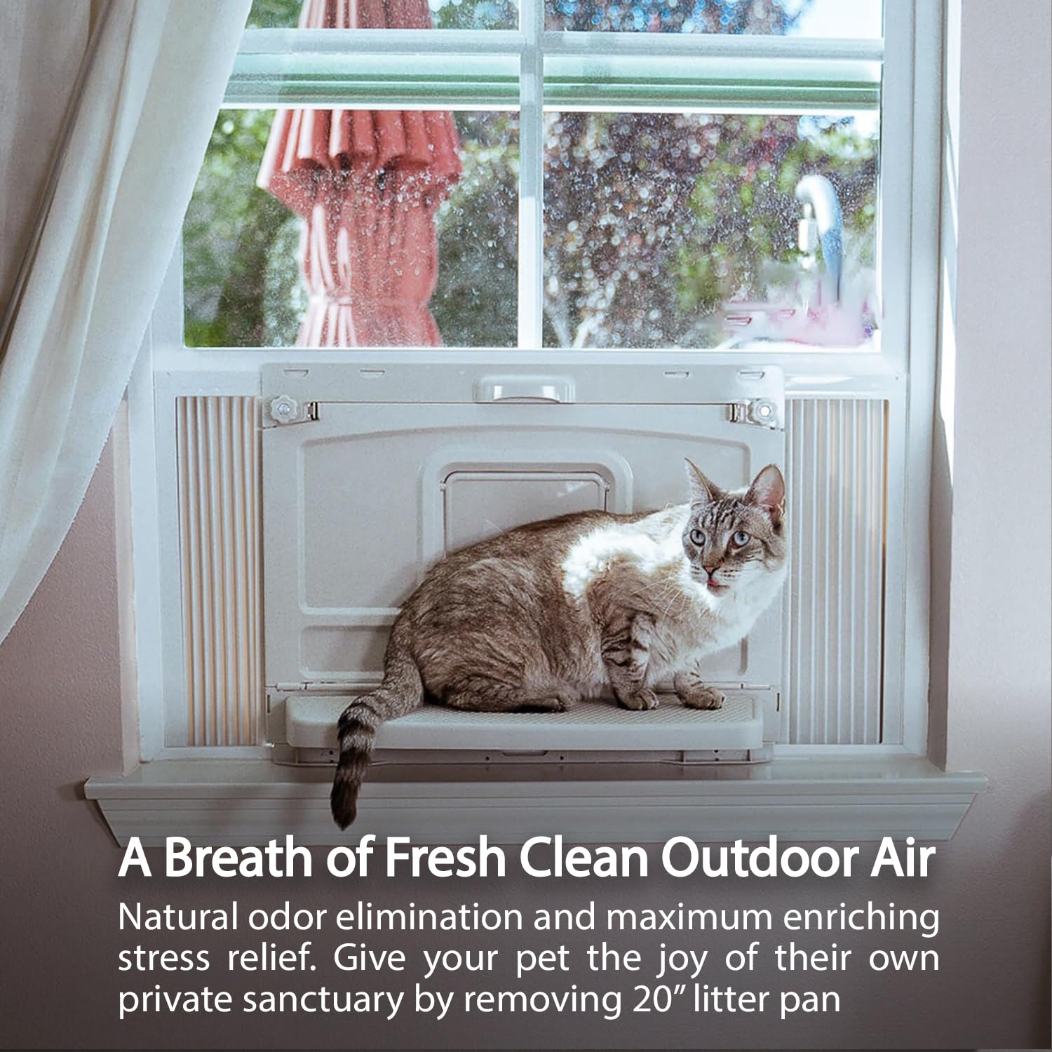 Vistaloo Window Catio, Perch & Litter Box - Premium Outdoor Freedom For Indoor Cats, Natural Odor-Free Living & Enrichment, All