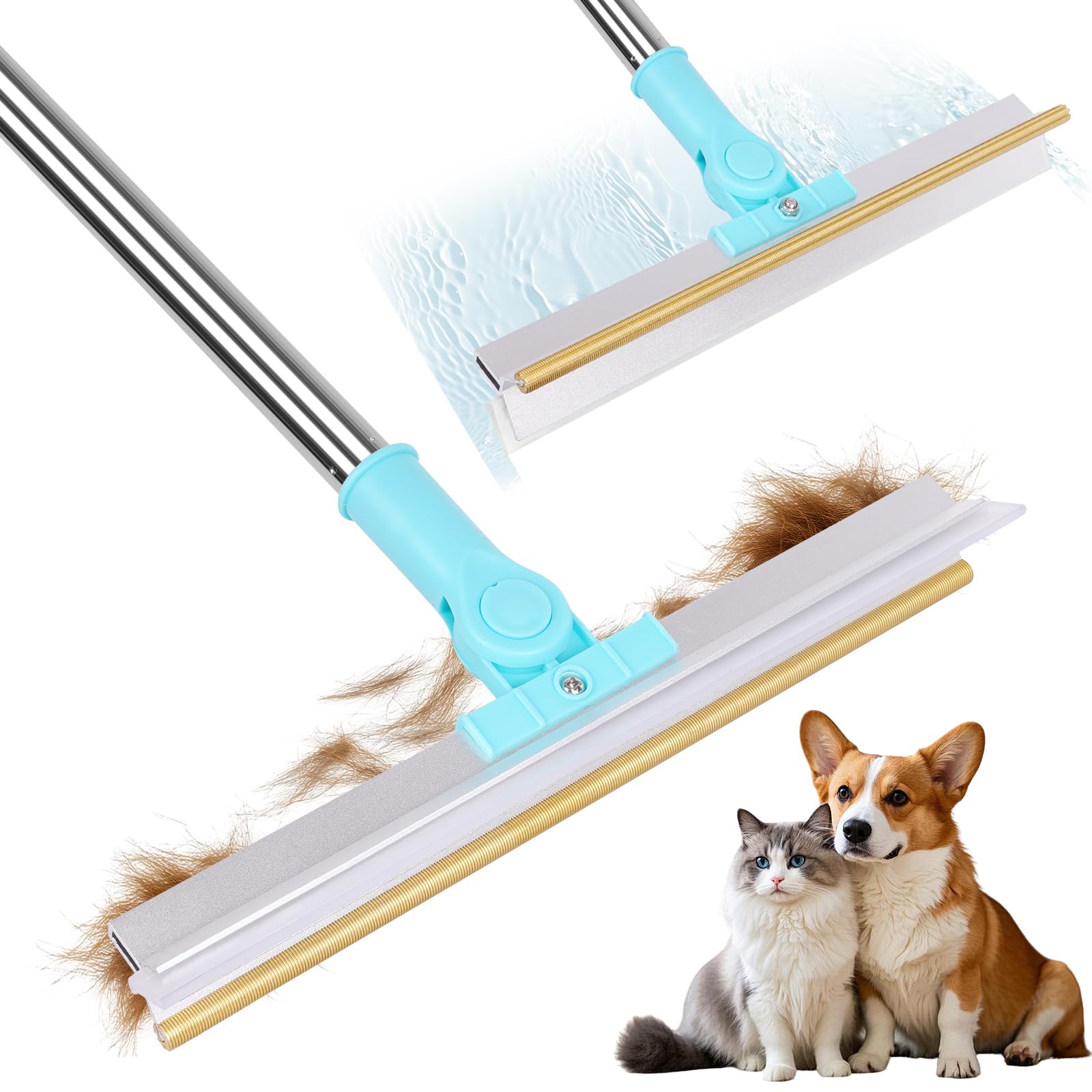 Carpet Rake for Pet Hair Removal, 2 in 1 Pet Hair Remover Tool with Squeegee, Durable Sturdy Dog Cat Hair Rake, 60 Adjustable Ha
