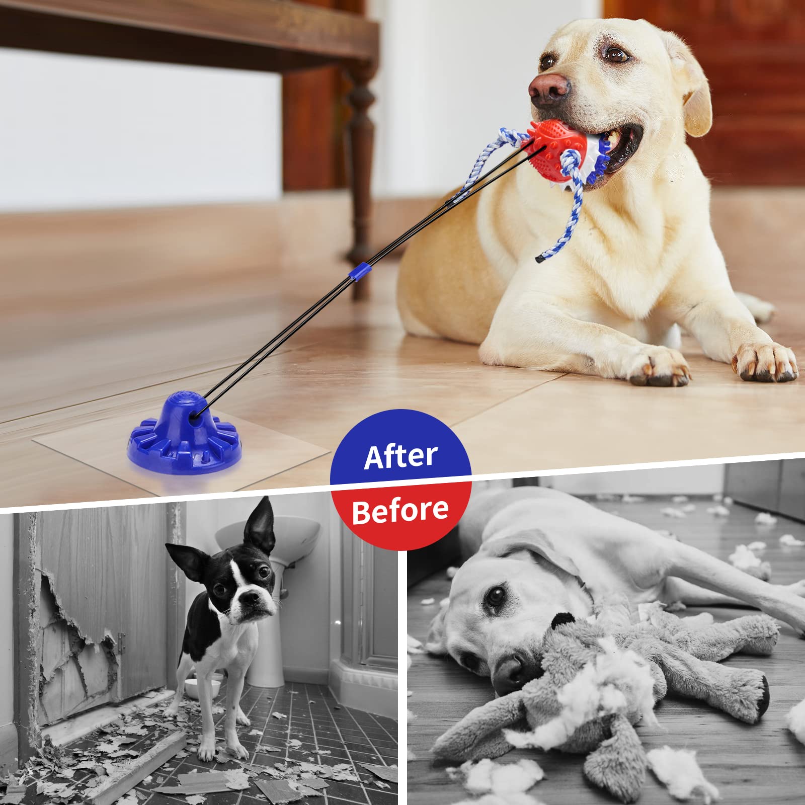 Ulefix Interactive Dog Toys - Aggressive Chewer Suction Cup Tug Of War, Indestructible Puzzle Toys & Treat Dispensing Ball For D