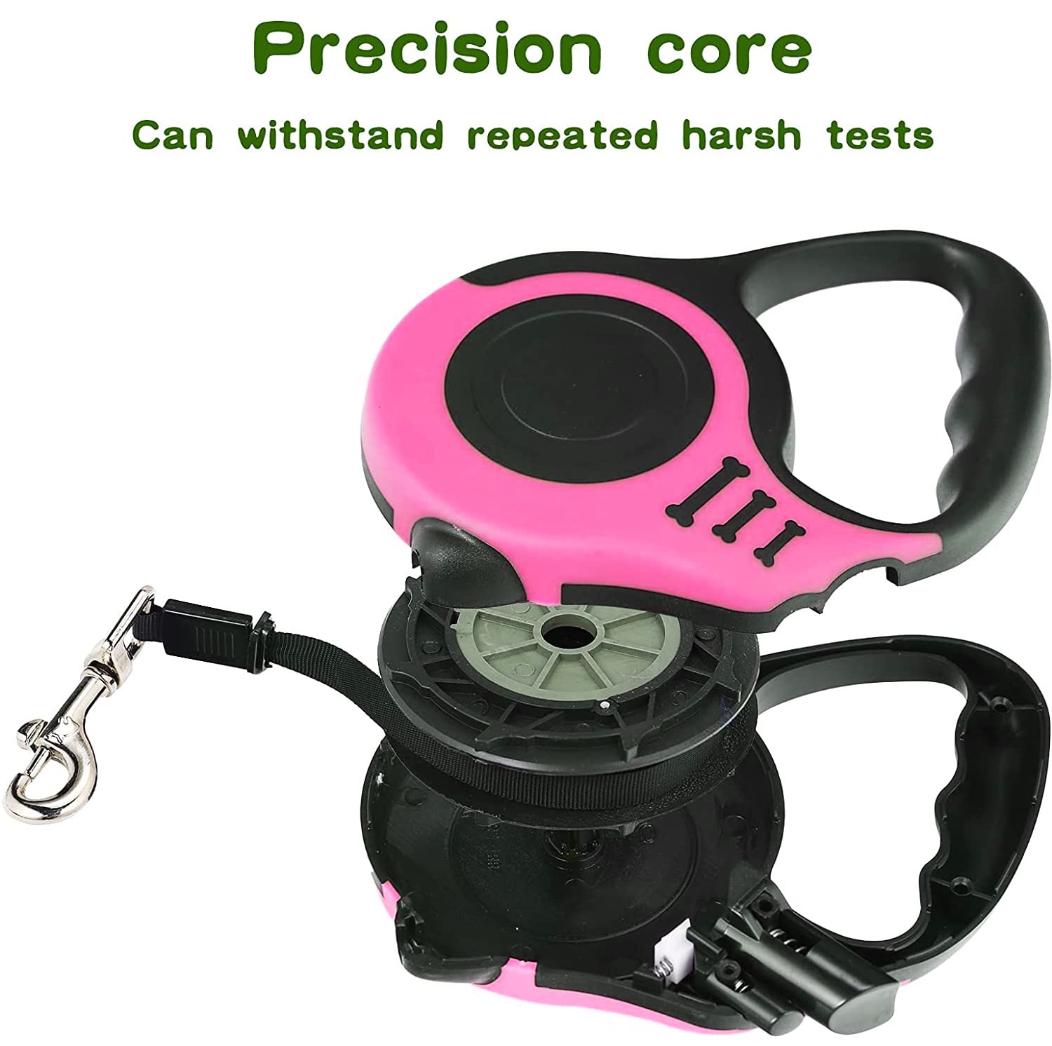 Retractable Dog Leash,Heavy Duty Dog Leash Retractable,Dog Walking Leash For Small Dog Or Cat Up To 26 Lbs,360° Tangle-Free Strong Nylon Tape,Anti-Slip Handle,With Waste Bag Dispenser(16Ft Pink)